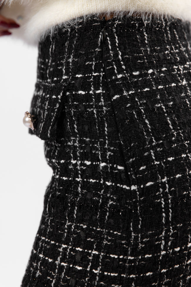 Stylish Black Tweed Skort with Pockets - Women's Fashion Skirt Shorts Hybrid | Perfect for Work, Casual Outings & Travel