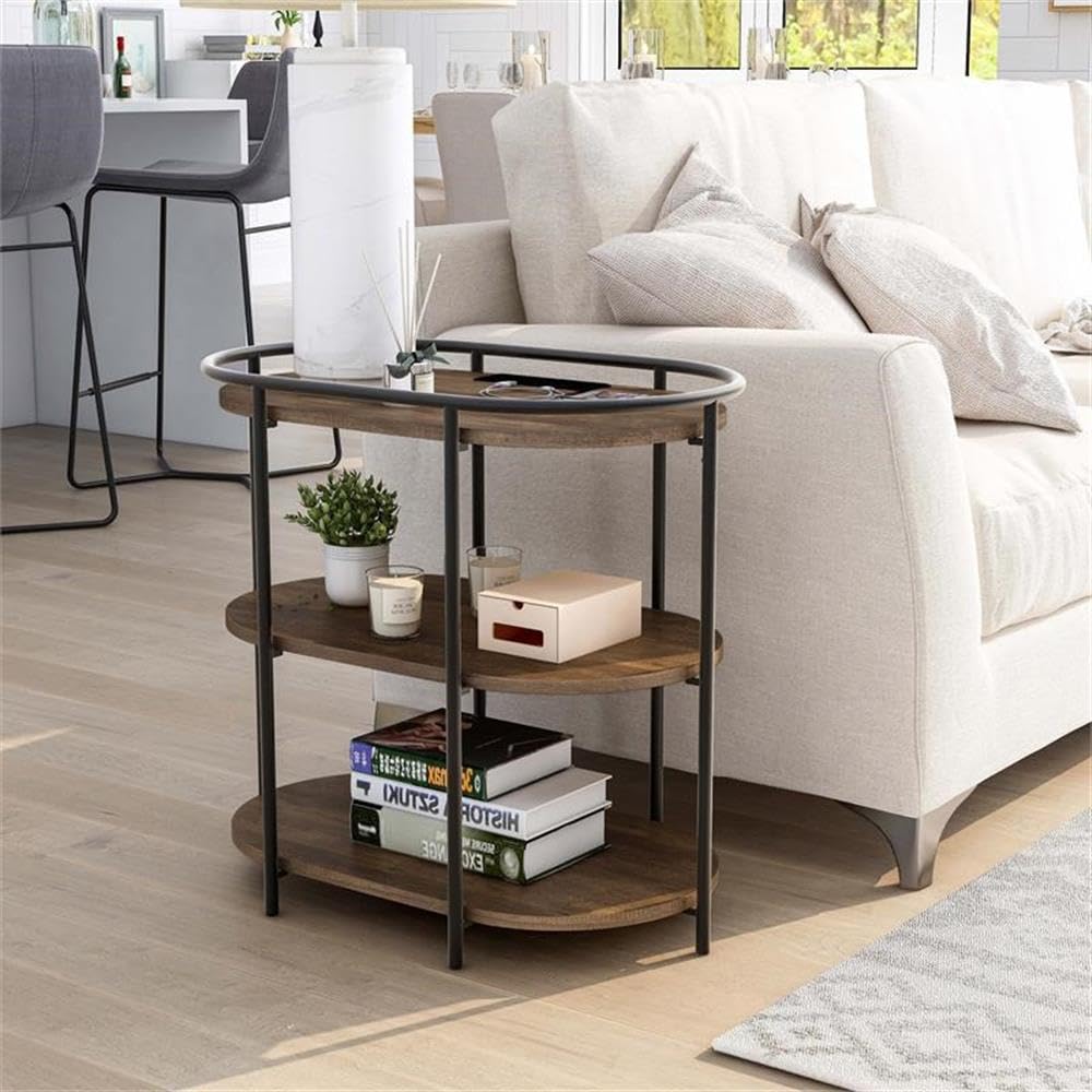 Furniture of America Preton Rustic Metal Side Table with USB Charging Port - Matte Black Finish for Living Room, Bedroom, or Office Decor