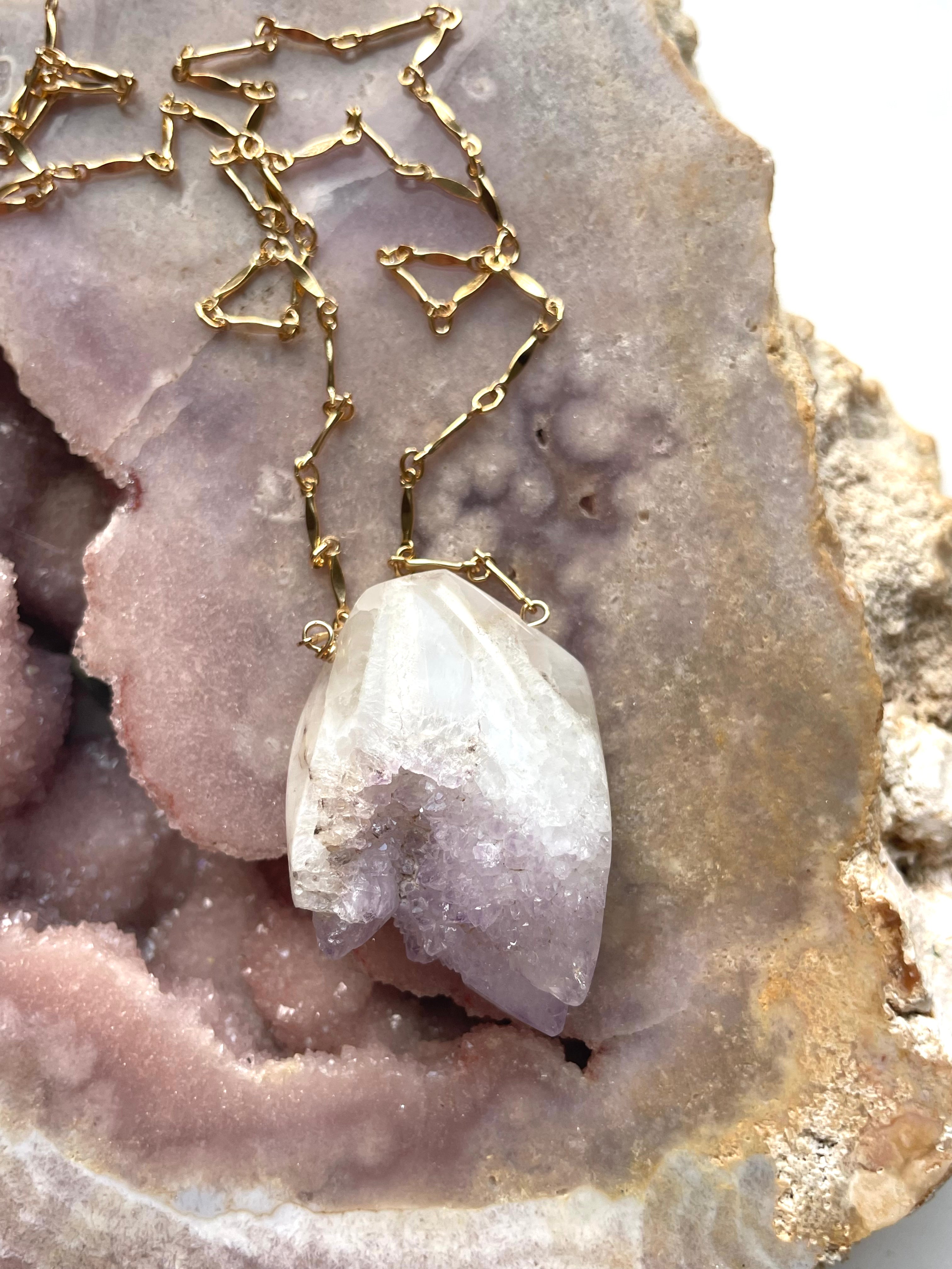 Spirit Quartz Amethyst Statement Necklace - 14K Gold Filled Pendant for Women | Elegant Boho Jewelry for Parties, Weddings & Special Occasions