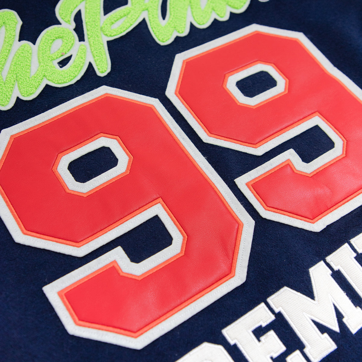Varsity Jacket for Men & Women - Navy Blue with Neon Green Trim | Retro 90s Style Letterman Jacket | Perfect for High School, College, Sports Teams & Casual Outfits