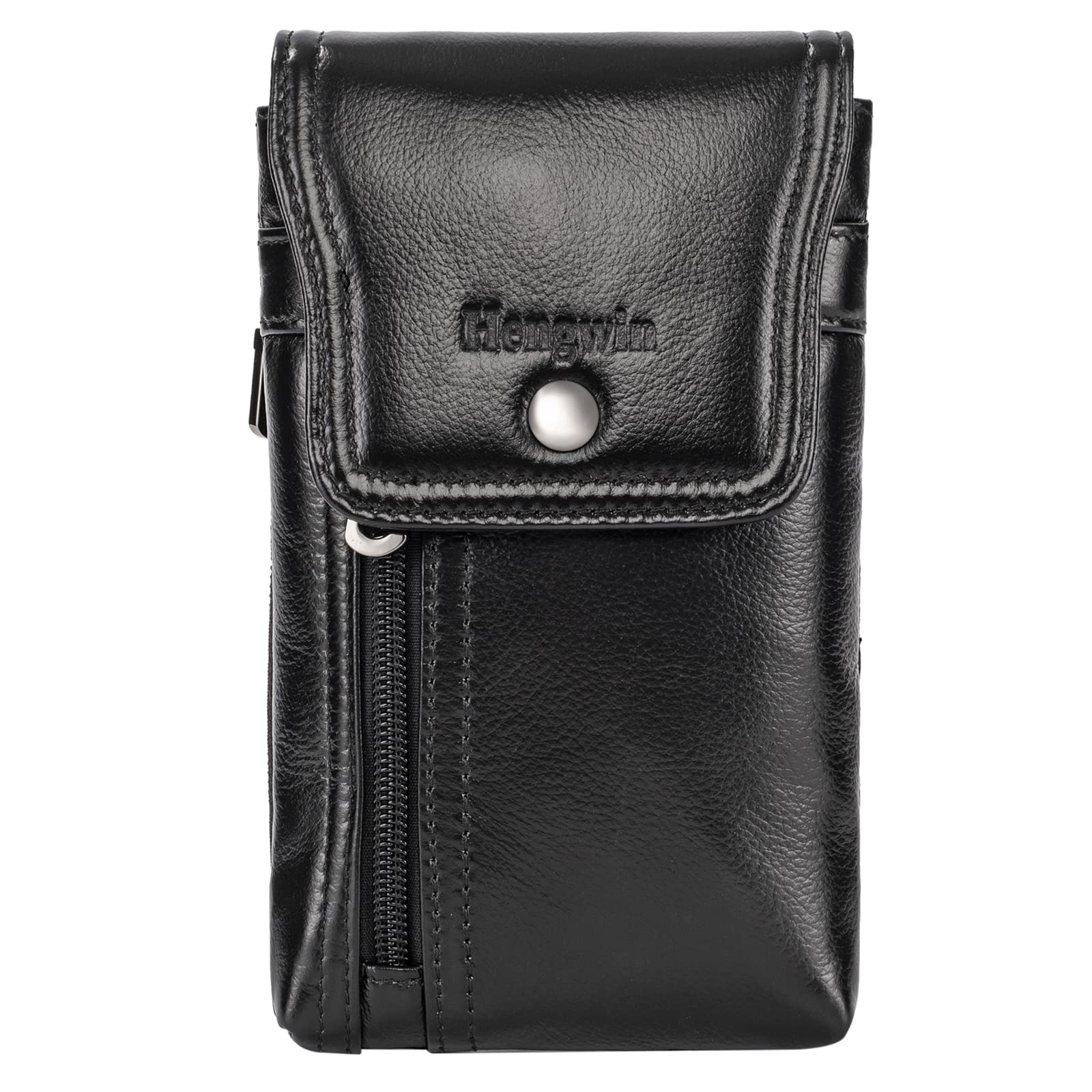 Genuine Leather Belt Phone Holster for iPhone 16 Pro Max/15 Pro Max/14 Pro Max & Samsung Galaxy S25+/S24 Ultra/A15 - Black Leather Belt Clip Pouch Case - Perfect for Work, Outdoor Activities & Everyday Carry