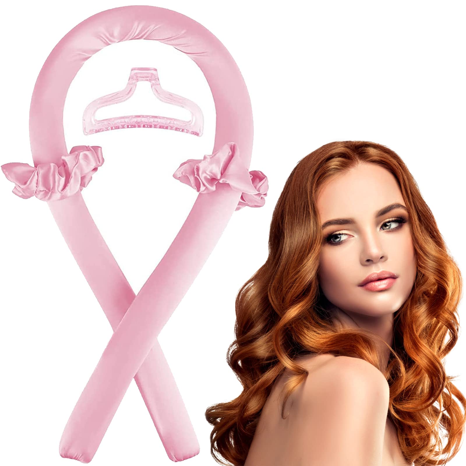 Zuddha Heatless Hair Curler Rollers for Long Hair - No Heat Curling Headband with Ribbon for Soft Natural Curls, Pink | Perfect for Overnight Styling, Travel & Damage-Free Hair Care
