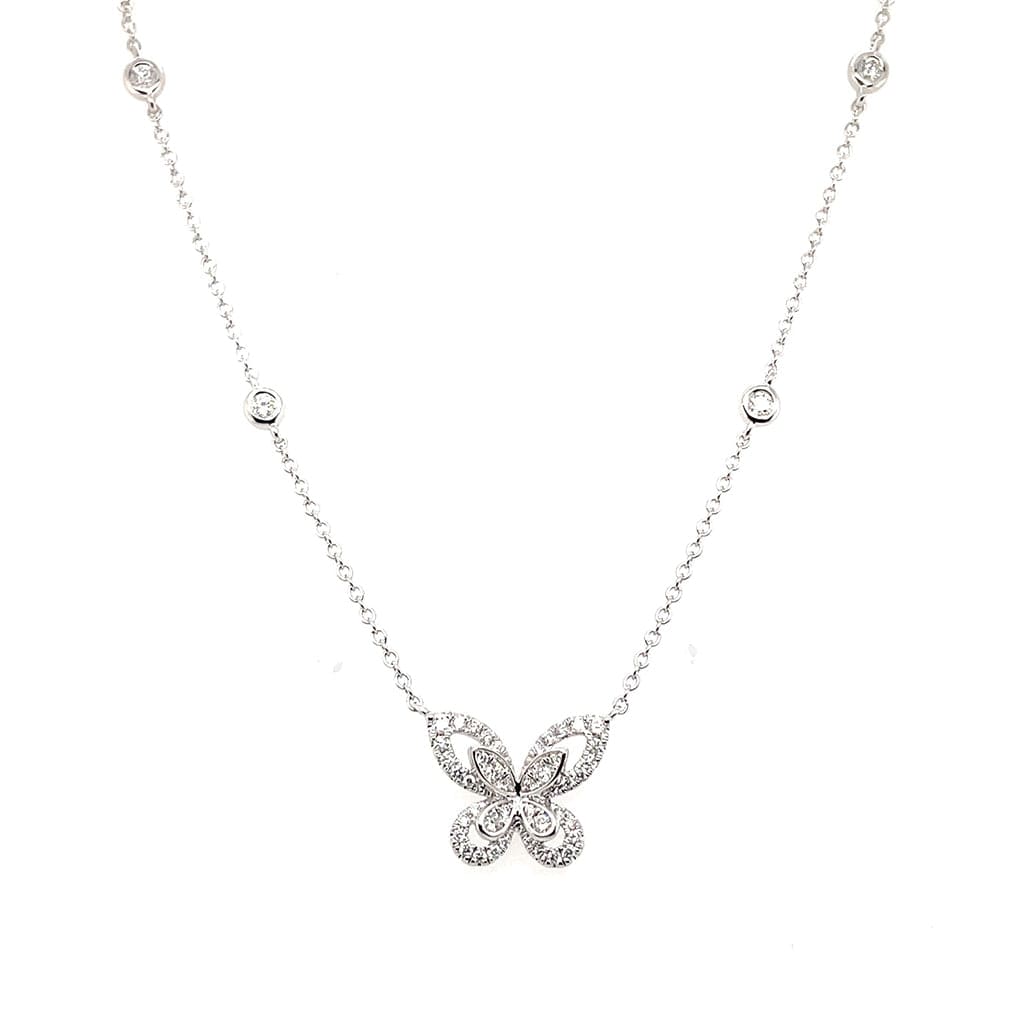 18K White Gold 0.27ctw Diamond Butterfly Pendant Necklace for Women - Elegant Jewelry Gift for Anniversary, Birthday & Special Occasions