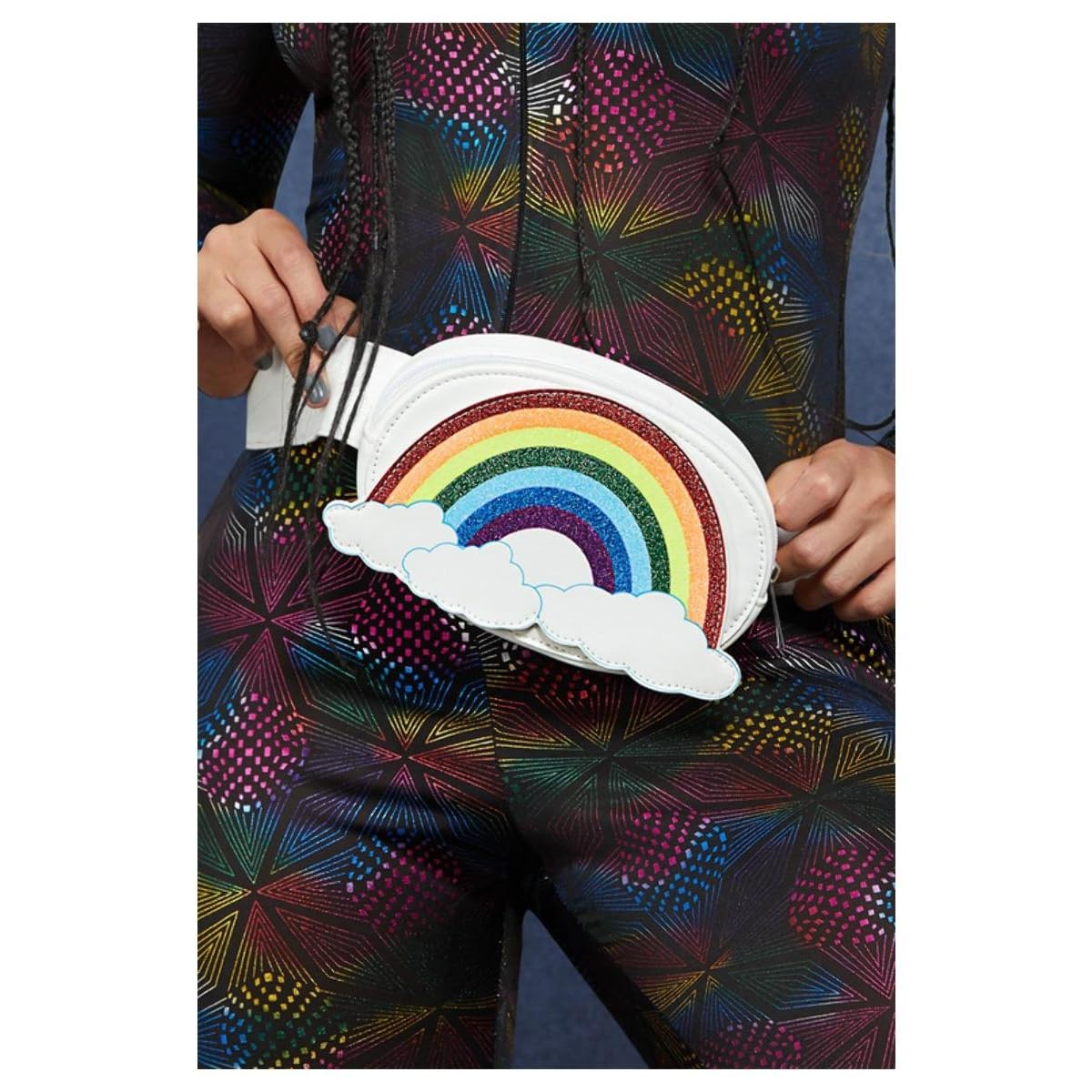 Smiffys Fever Rainbow Bum Bag - Colorful Waist Pack for Costume & Festival Accessories | Perfect for Raves, Concerts, and 80s Theme Parties
