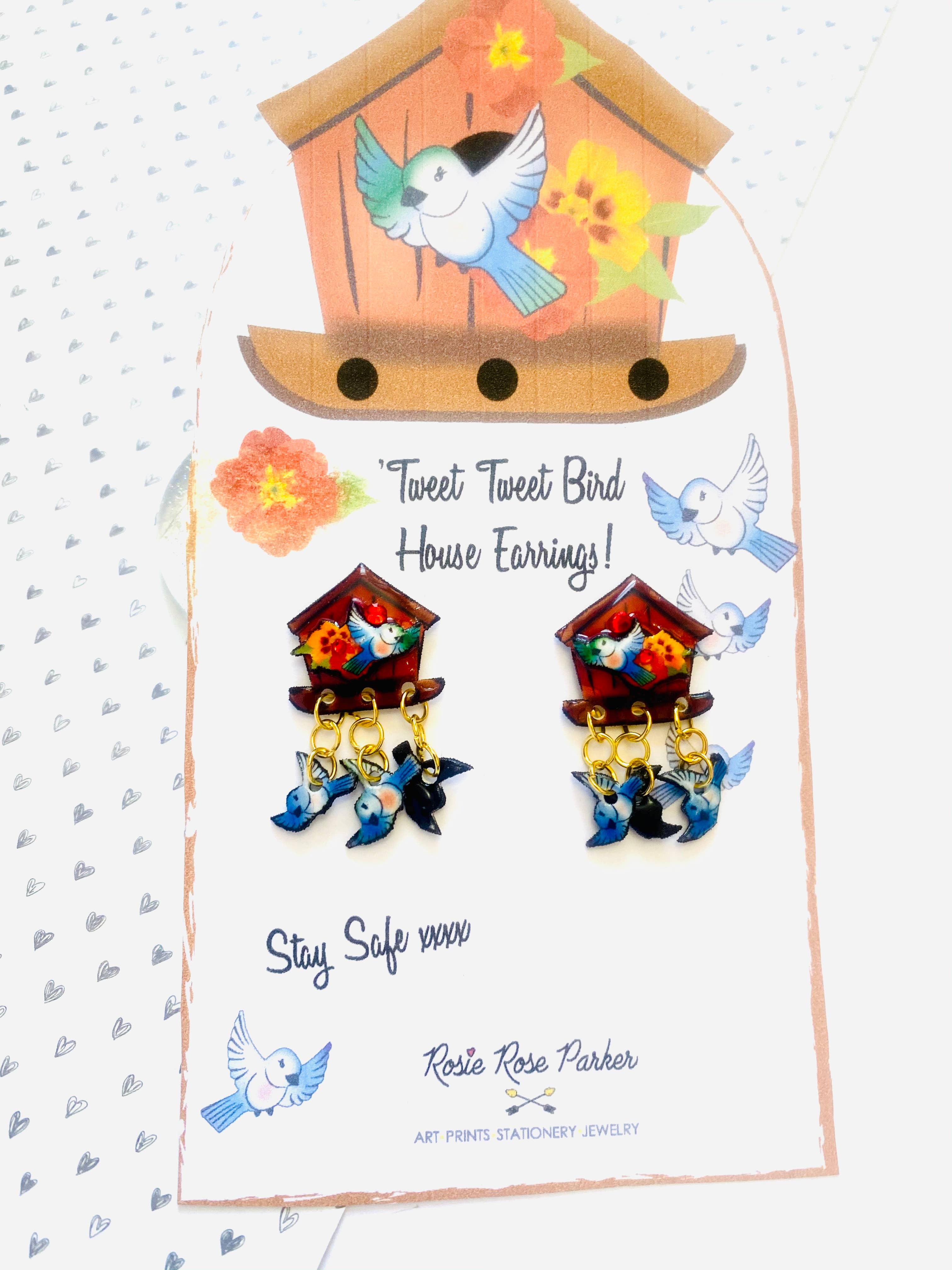 Bird House Earrings by Rosie Rose Parker - Handmade Dainty Birdcage Jewelry for Women | Perfect Gift for Nature Lovers, Boho Style Accessories for Everyday Wear or Special Occasions