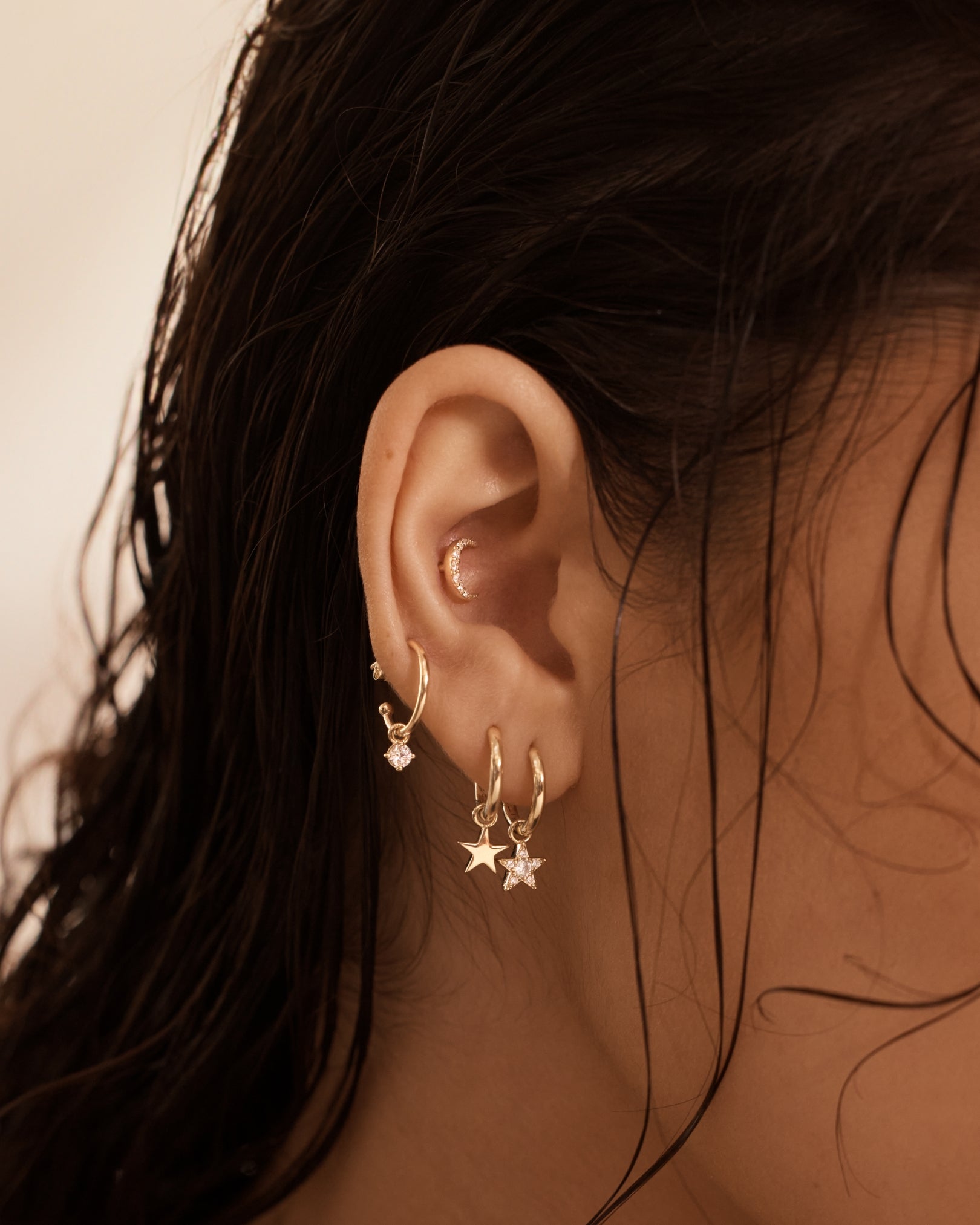 9K Solid Gold Wishing on a Star Hoop Earrings for Women - Elegant Celestial Jewelry for Everyday Wear & Special Occasions