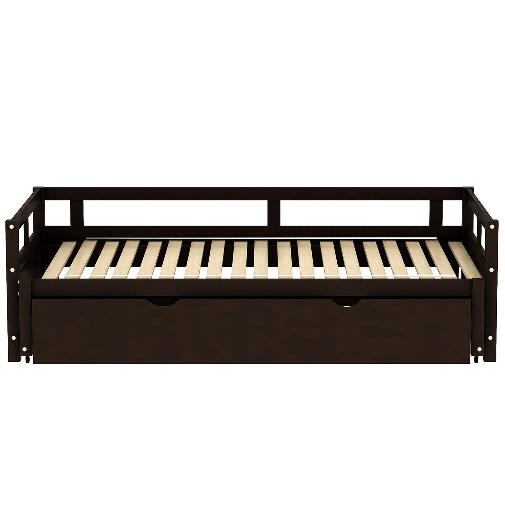 Convertible Daybed with Trundle - Twin to King Size Sofa Bed | Solid Wood Extendable Sleeper for Bedroom & Living Room | Espresso Finish | Perfect for Guest Rooms, Small Spaces & Multi-Functional Furniture Needs