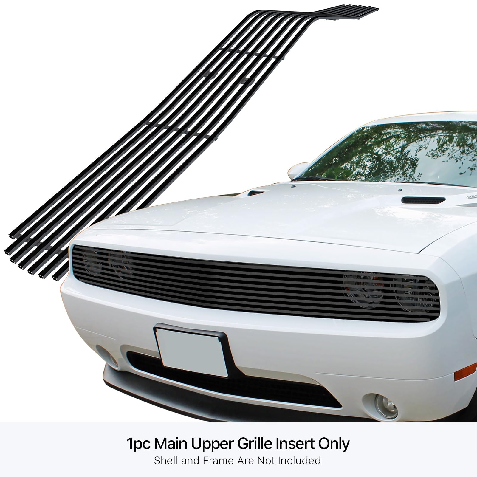 APS Compatible with Dodge Challenger 2009-2014 Phantom Main Upper Stainless Steel SS Black Billet Front Grille Insert D65989H - Upgrade Your Car's Style for Street Racing & Car Shows