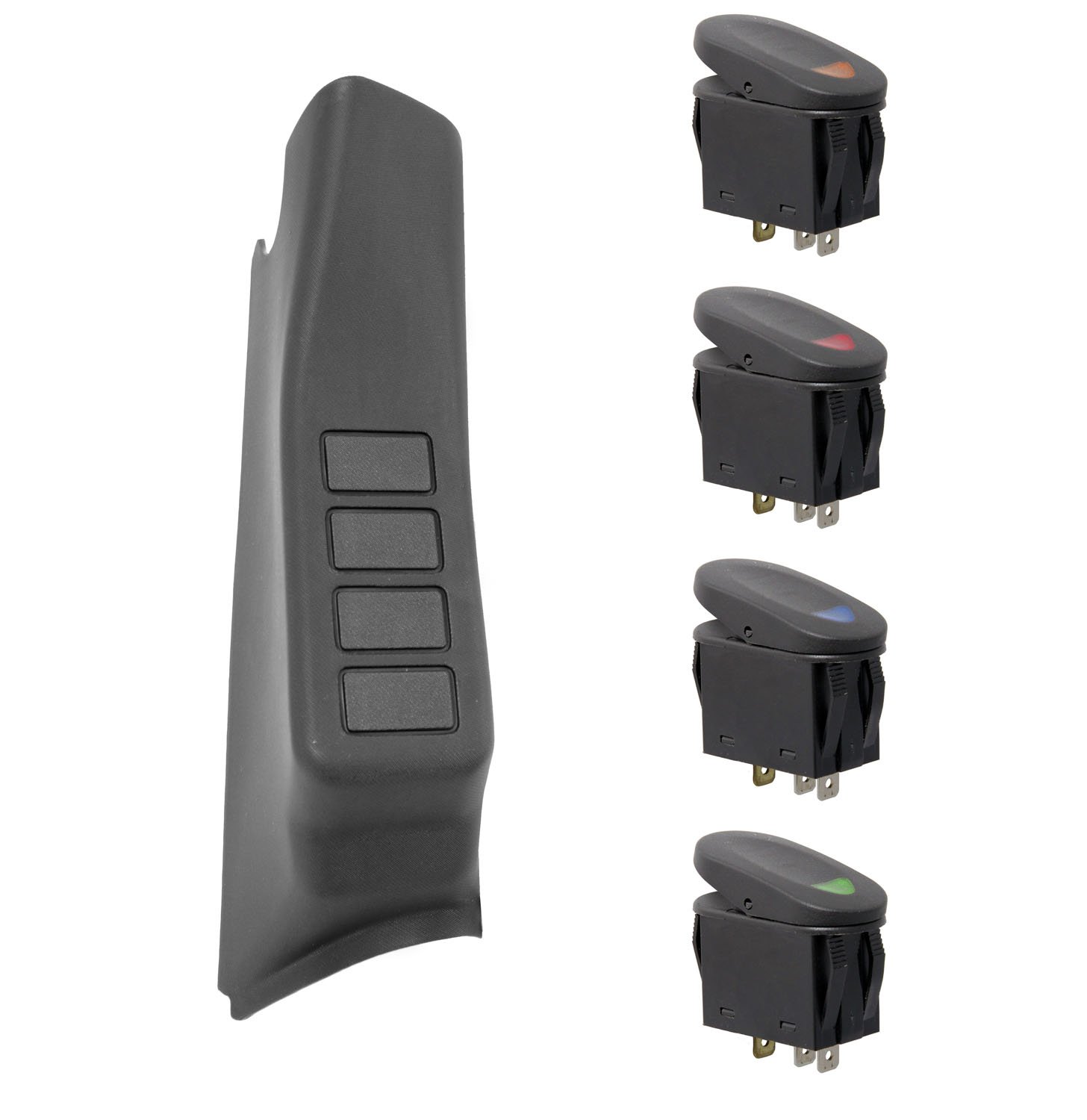 Rugged Ridge A-Pillar Switch Pod Kit with 4 Switches - Black (RHD) for 2007-2010 Jeep Wrangler JK | Off-Road Lighting & Accessory Control | Perfect for Trail Rides & Night Driving