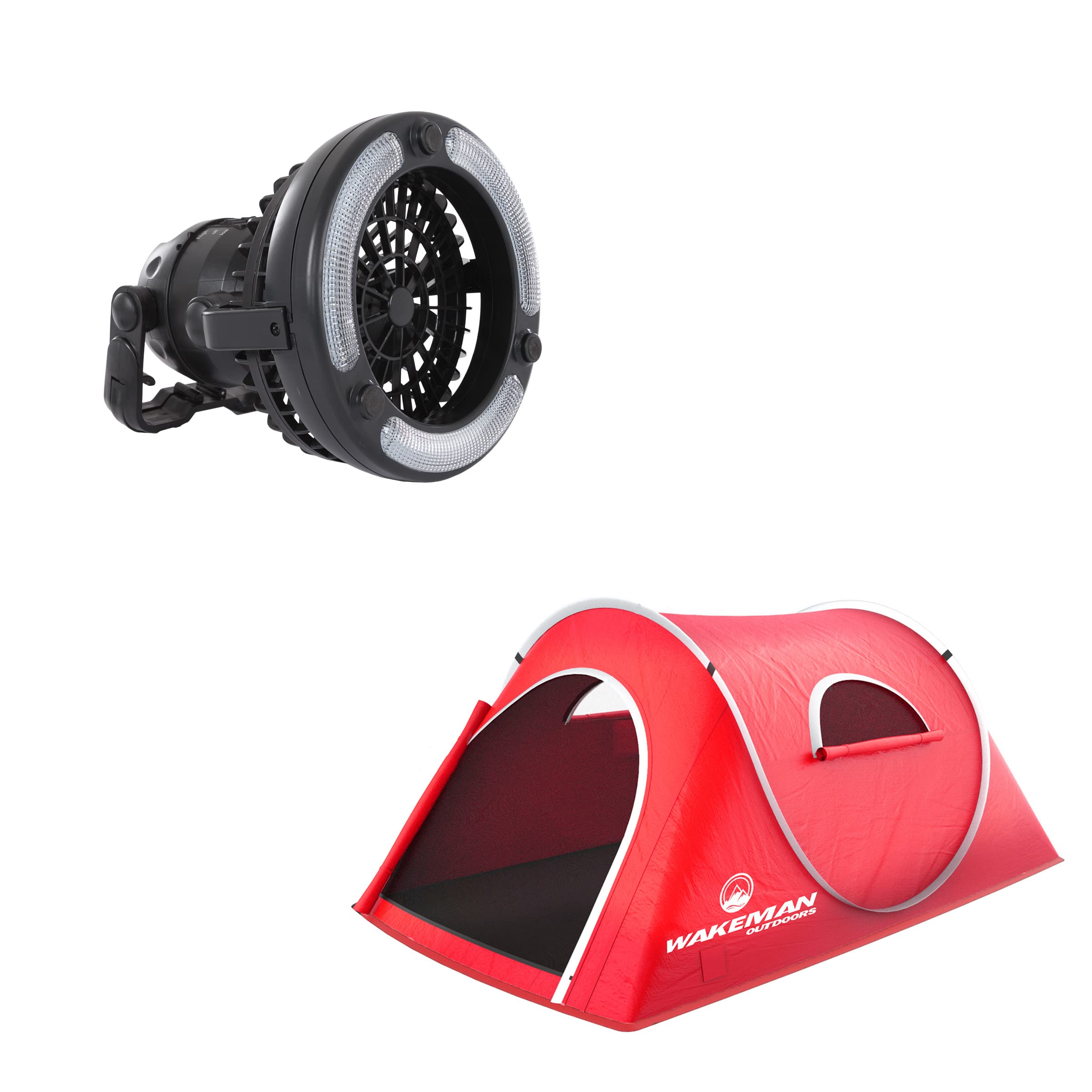 Wakeman 2-Person Pop-Up Tent with Carry Bag & Camping Lantern Fan - Lightweight Waterproof Camping Gear for Hiking, Backpacking, and Outdoor Adventures