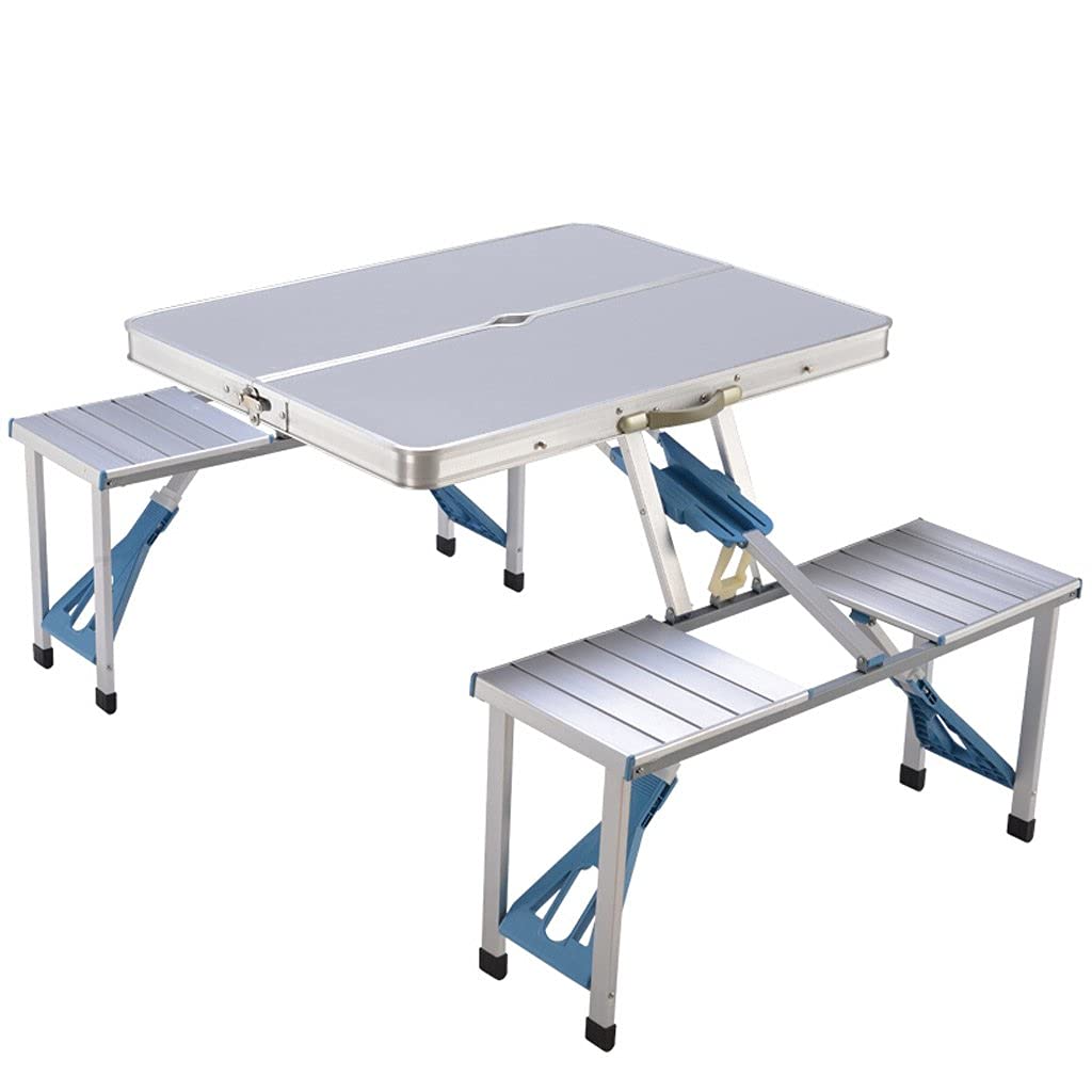 XIEZI Heavy Duty Aluminum Folding Camping Table and Chair Set - Portable Outdoor Picnic, Beach, Backpacking Gear for Camping, Tailgating & Backyard (Silver Grey)