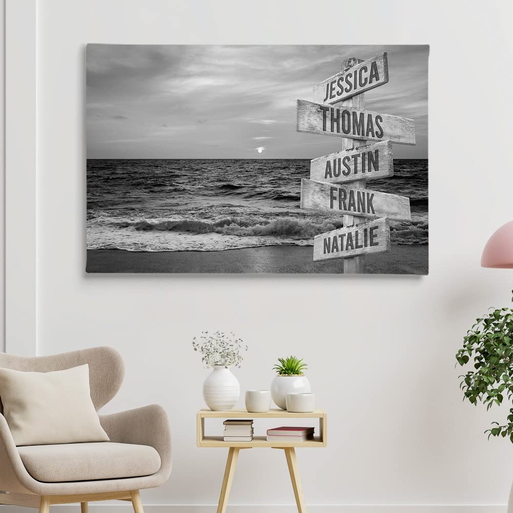 Personalized Ocean Sunset Canvas Print - Custom Name Artwork in 18x12 Modern Black Frame - Unique Home Decor Gift for Him or Her - Perfect for Living Room, Bedroom & Anniversary Presents