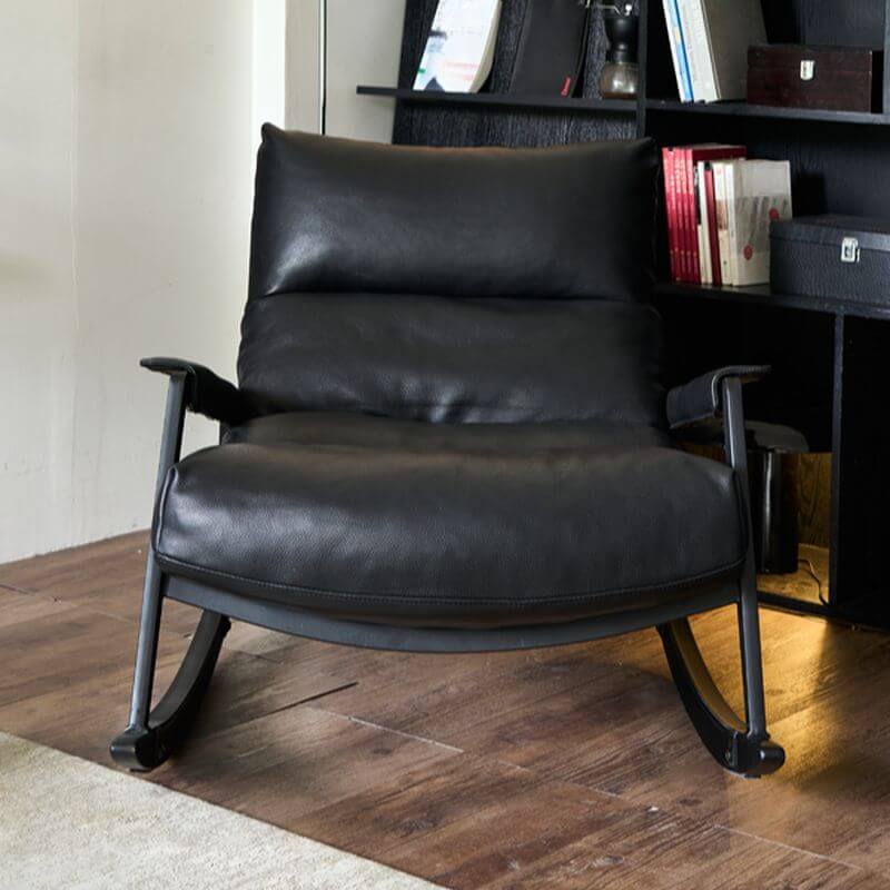 Midnight Black Minimalist Upholstered Indoor Rocking Chair with Cushioned Seat and Track Arm - Perfect for Nursery, Living Room & Reading Nook