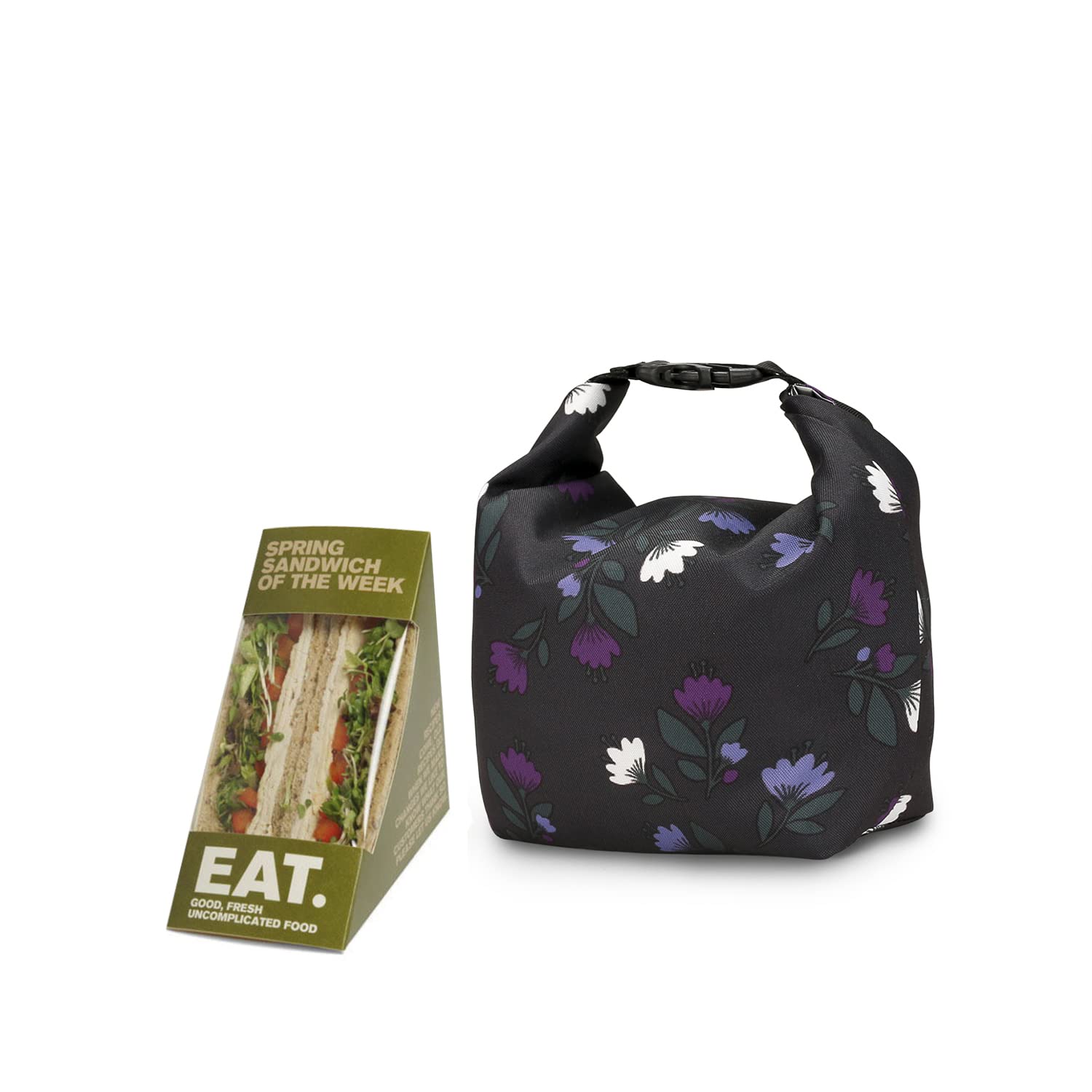 MOV COMPRA Insulated Snack Bag - Reusable Leakproof Lunch Bag for Women, Sandwich & Food Storage Container, Perfect for Work, School, Picnic & Travel (Small, Purple Flower)