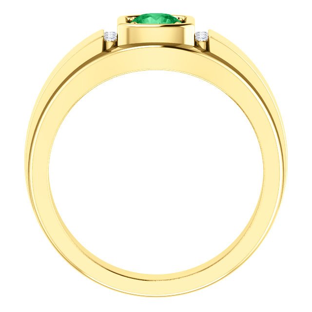 14K Gold Men's Emerald and Diamond Ring - 0.42ct Emerald & 0.09ct Diamond Wedding Band for Engagement, Anniversary, and Special Occasions