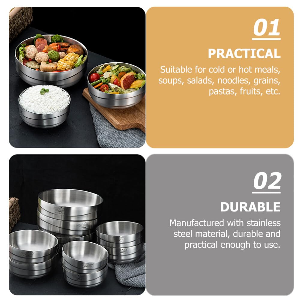 PRETYZOOM Stainless Steel Double-Layer Soup Bowl - Insulated Food Container for Hot & Cold Dishes - Durable Kitchen Tableware for Home, Office, Camping & Outdoor Use