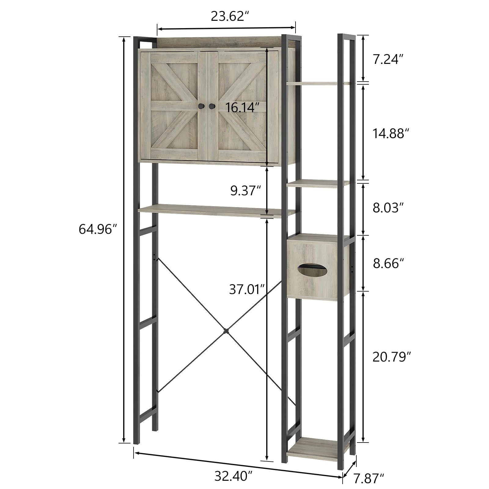 Over The Toilet Storage Cabinet with 2 Doors - Multi Layer Shelves & Waterproof Feet - Bathroom Organizer for Toilet Paper, Towels & Essentials - Perfect for Small Spaces, Laundry Room & Apartment Bathrooms