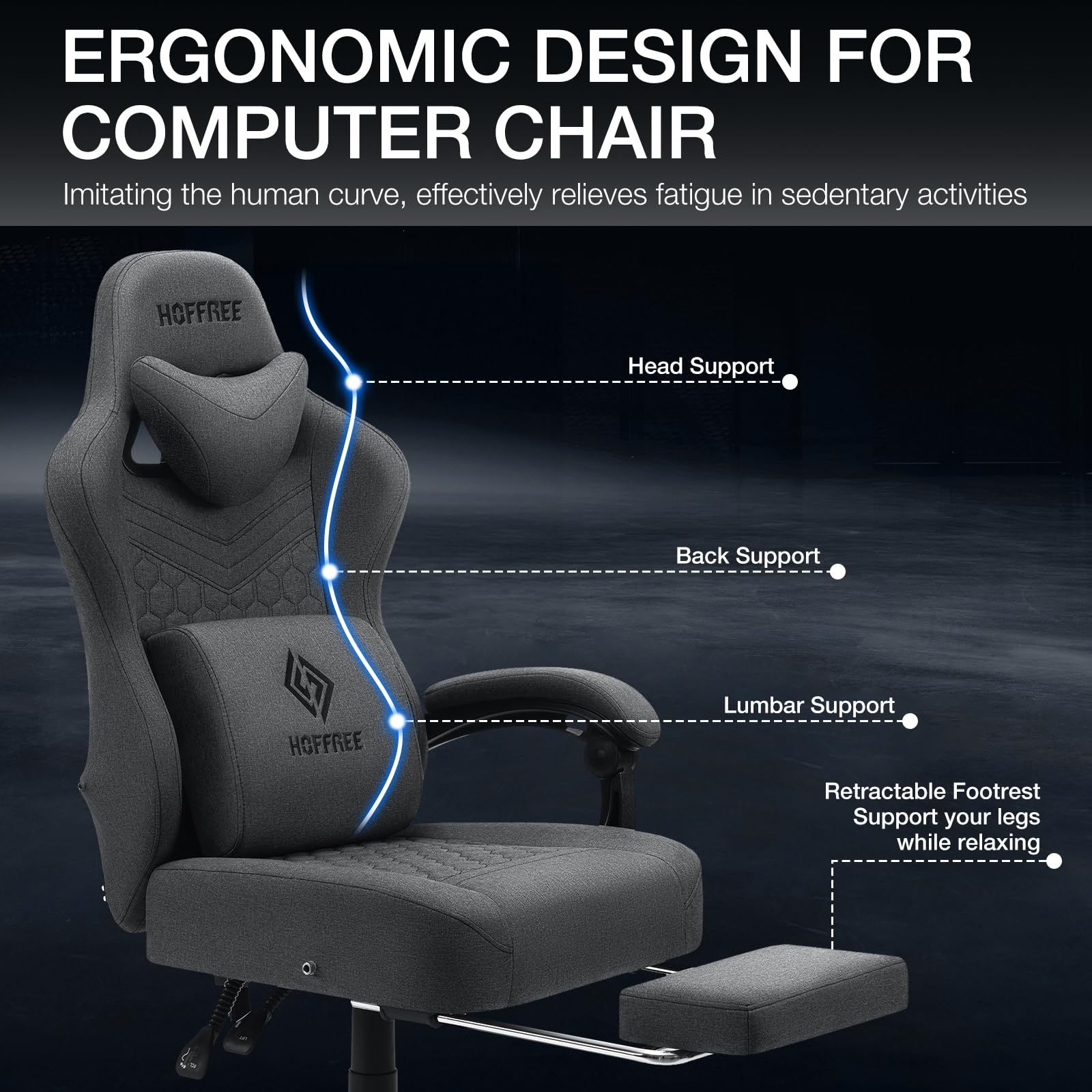 **HOFFREE Ergonomic Gaming Chair with Pocket Spring Cushion & Massage - Reclining Computer Chair with Lumbar Support & Footrest - Breathable Fabric for Adults (Gray) - Perfect for PC Gaming, Office Work & Home Use**