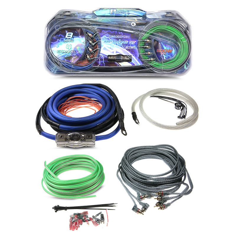 Aerpro MX48 Maxcor 8AWG 4 Channel Amplifier Installation Kit - Premium Car Audio Wiring Kit for Enhanced Sound System Setup in Vehicles