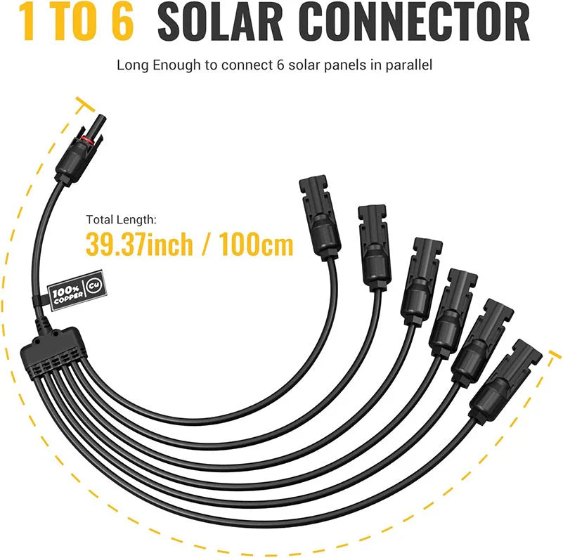 BougeRV 1 to 6 Solar Panel Parallel Connectors Kit - High Efficiency Solar Cable Wire for RV, Boat, Off-Grid Power System - Perfect for Camping, Emergency Backup & Outdoor Adventures
