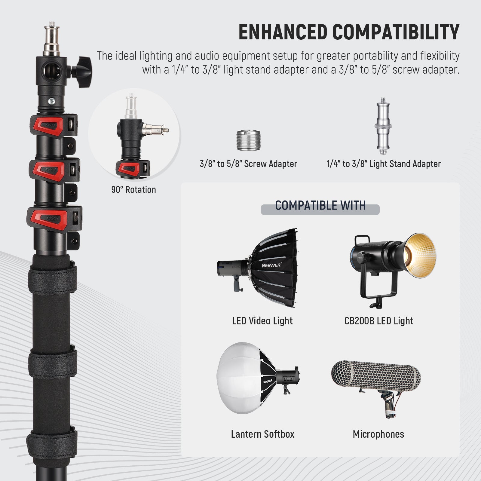 NEEWER MS 230C 230cm/7.5ft Professional Handheld Boom Pole Stand for Microphones - Perfect for Podcasting, Video Recording & Studio Interviews