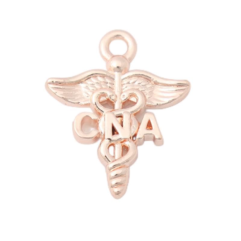 Vintage Alloy Medical CNA Charms - Caduceus Medical Symbol Pendant Charms 19x23mm (50pcs, Rose Gold) - Perfect for Nursing Jewelry, Medical ID Bracelets & Healthcare Worker Gifts