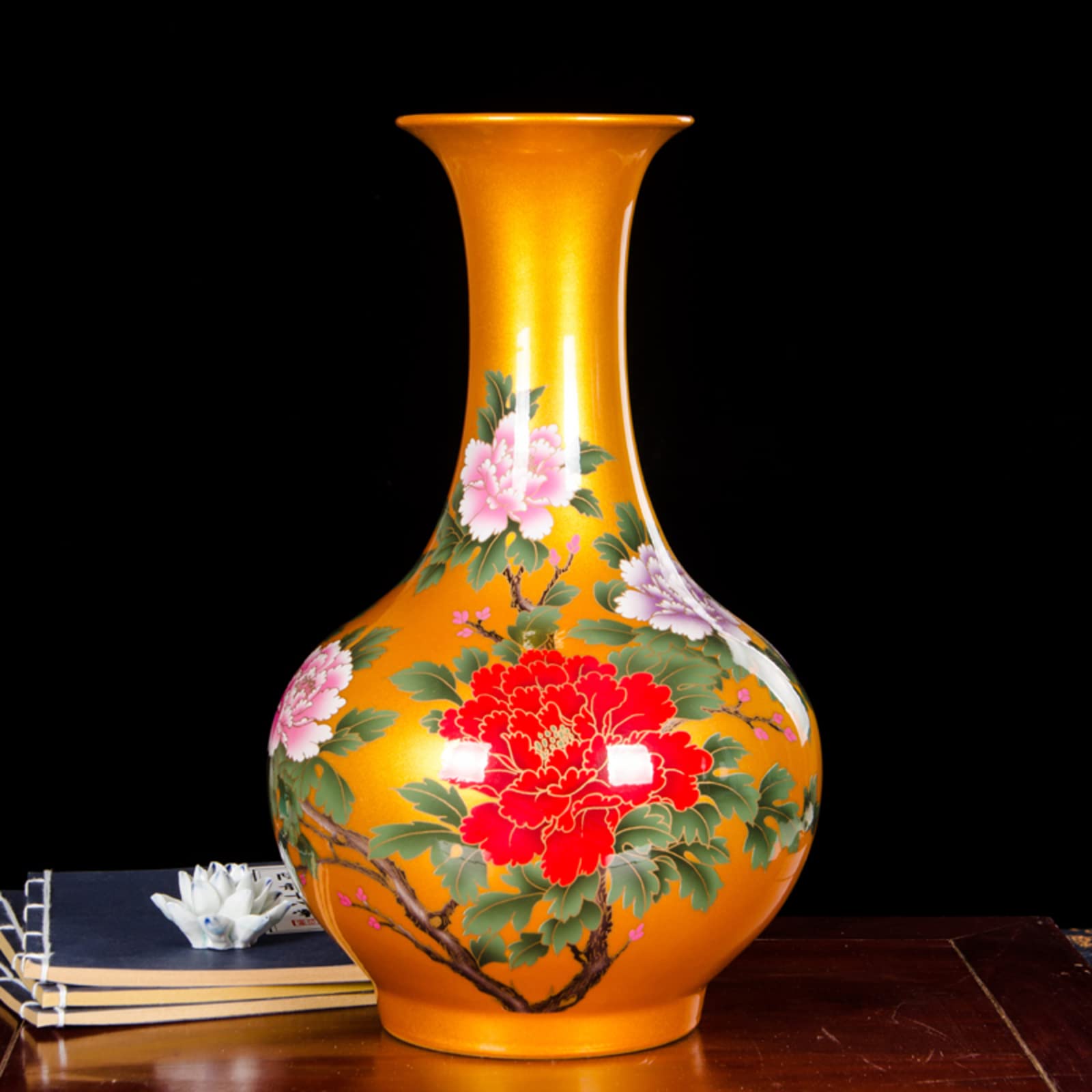 Vintage Ceramic Vase Set - Handcrafted Decorative Flower Vase for Home, Wedding, Office & Shop Decor - Elegant Artificial Floral Arrangement Centerpiece - 14.2