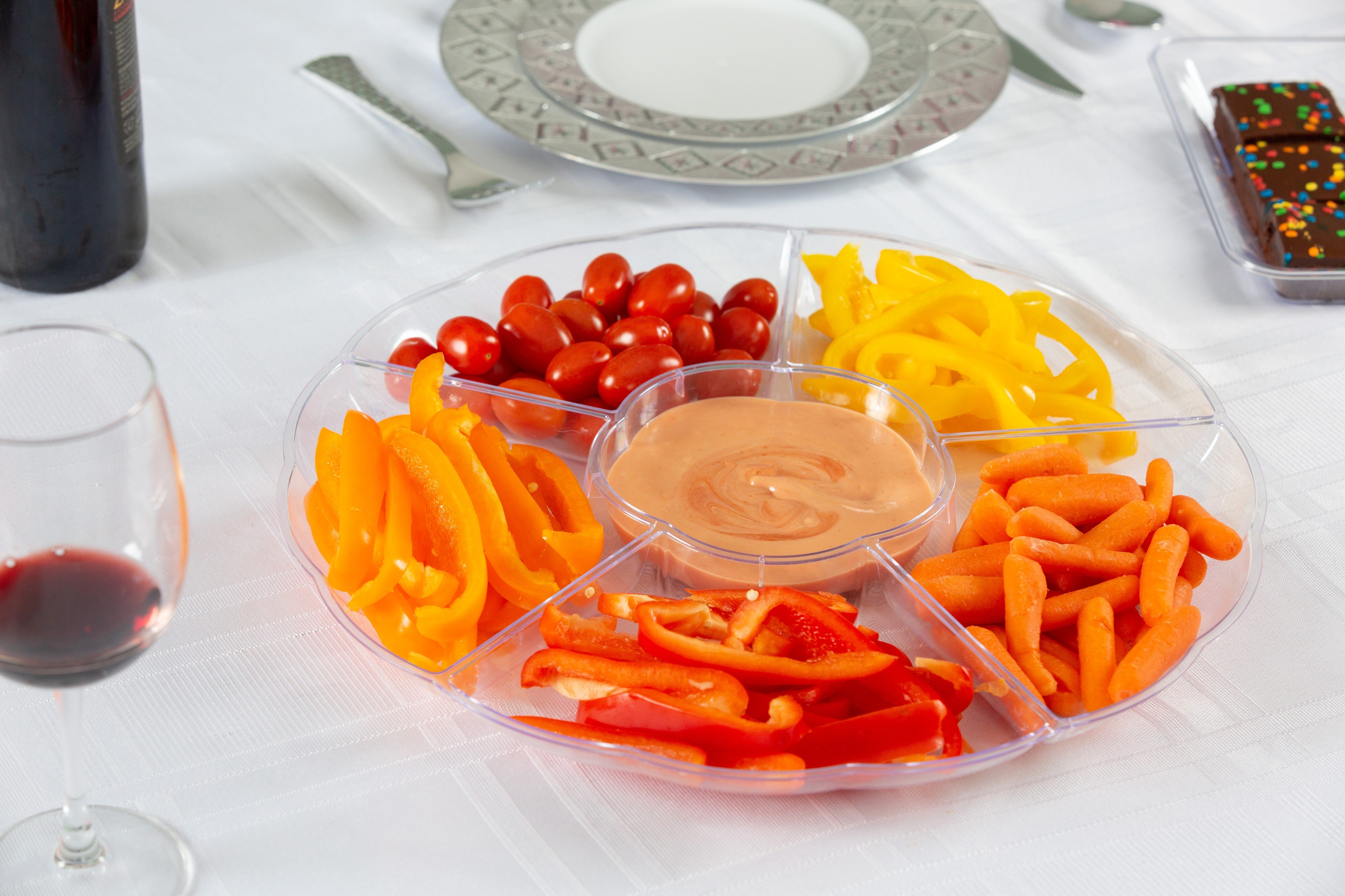 12 Inch Clear Plastic Round 6 Compartment Serving Tray - Perfect for Party Snacks, Appetizers & Food Display - Dishwasher Safe Serving Platter for Entertaining, Buffets & Catering