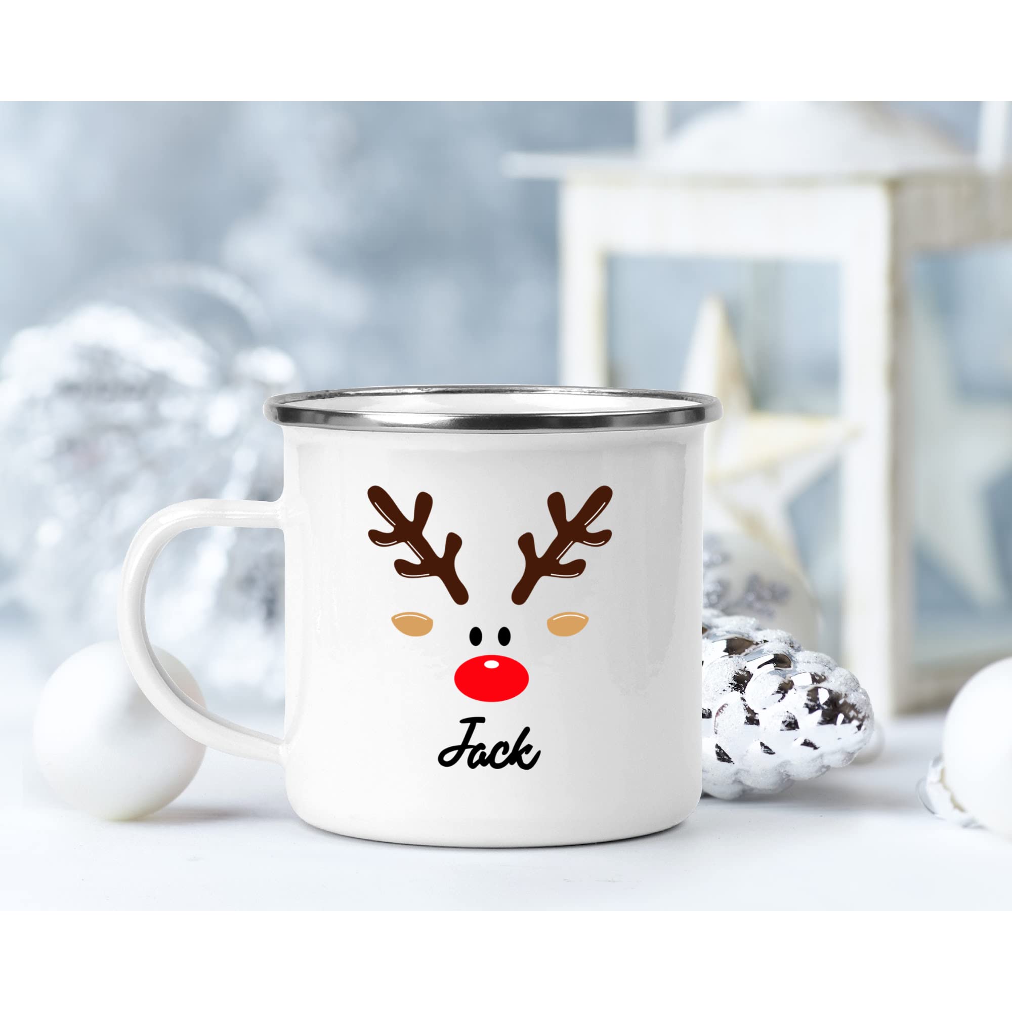 Personalized Kids Hot Chocolate Mugs with Reindeer Design - Christmas Cocoa Cups for Children - Customizable Holiday Drinkware for Family Gatherings & Cozy Winter Nights