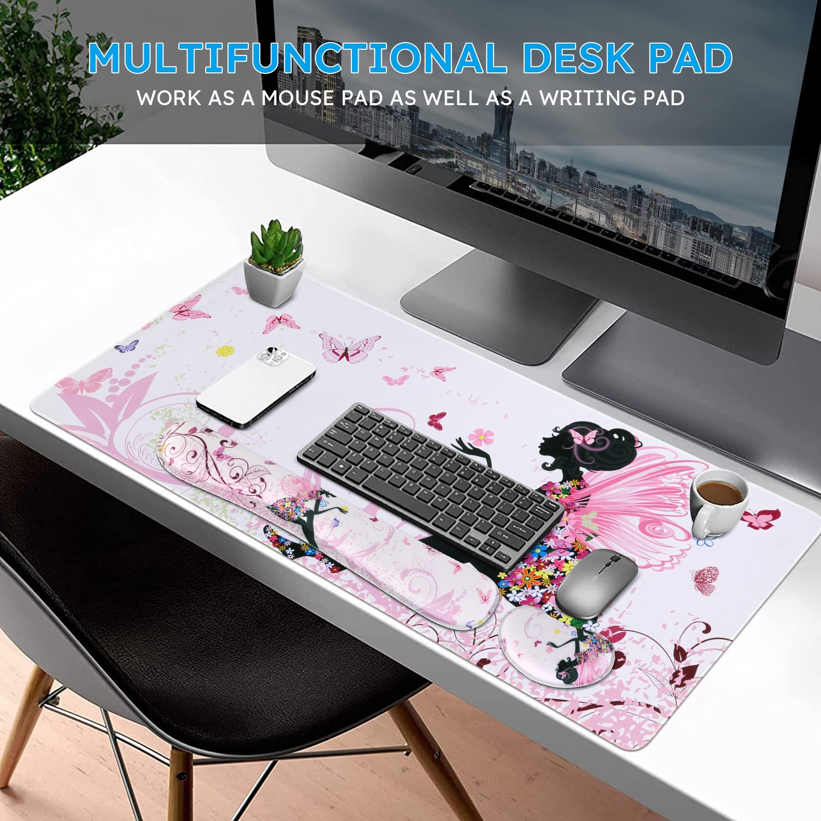 iCasso Gaming Mouse Pad Set - XXL Ergonomic Desk Mat with Wrist Rest for Pain-Free Typing & Gaming