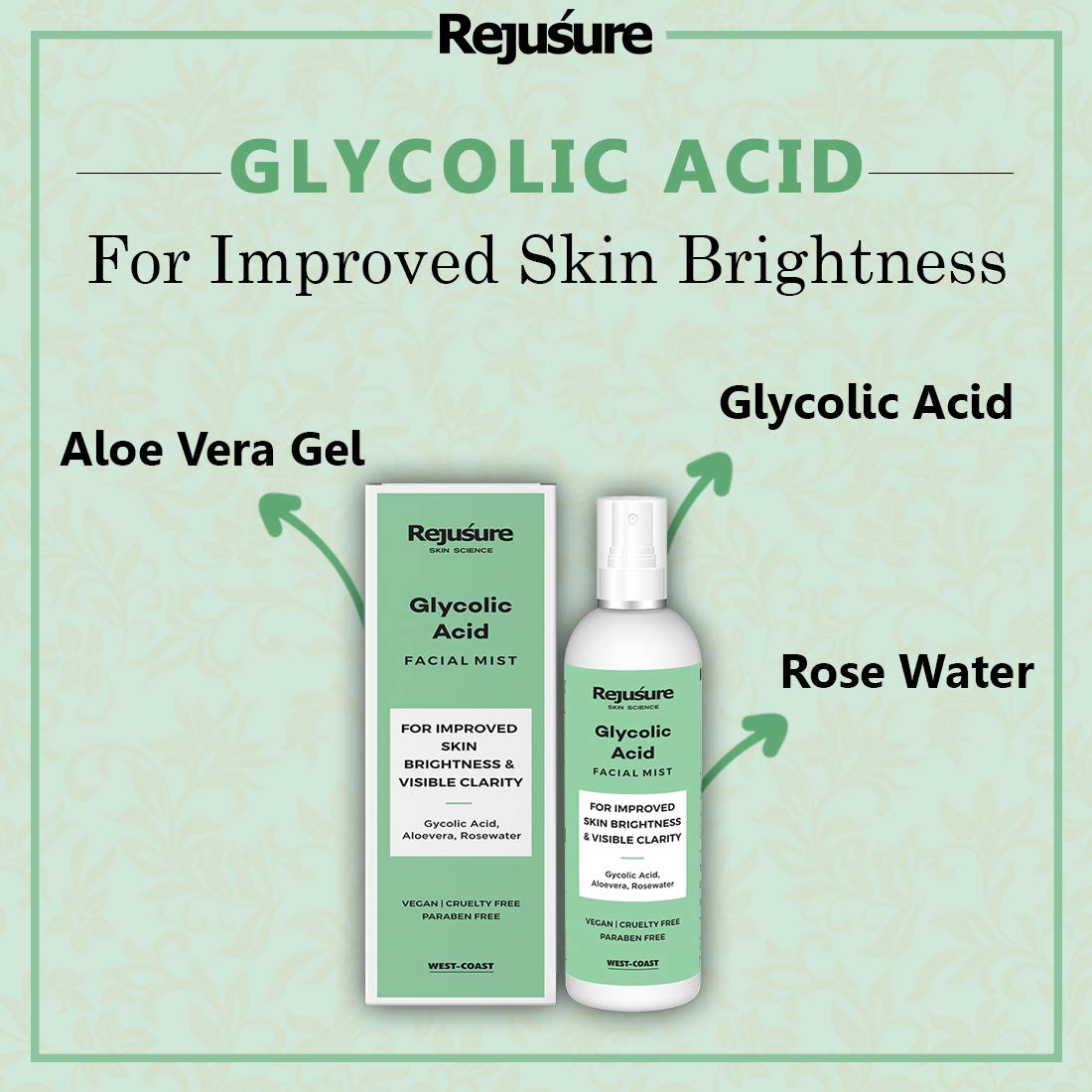 Rejusure Glycolic Acid Face Mist - Exfoliating & Hydrating Facial Spray for Skin Brightness & Clarity | 100ml | Perfect for Daily Skincare Routine & On-the-Go Refreshment