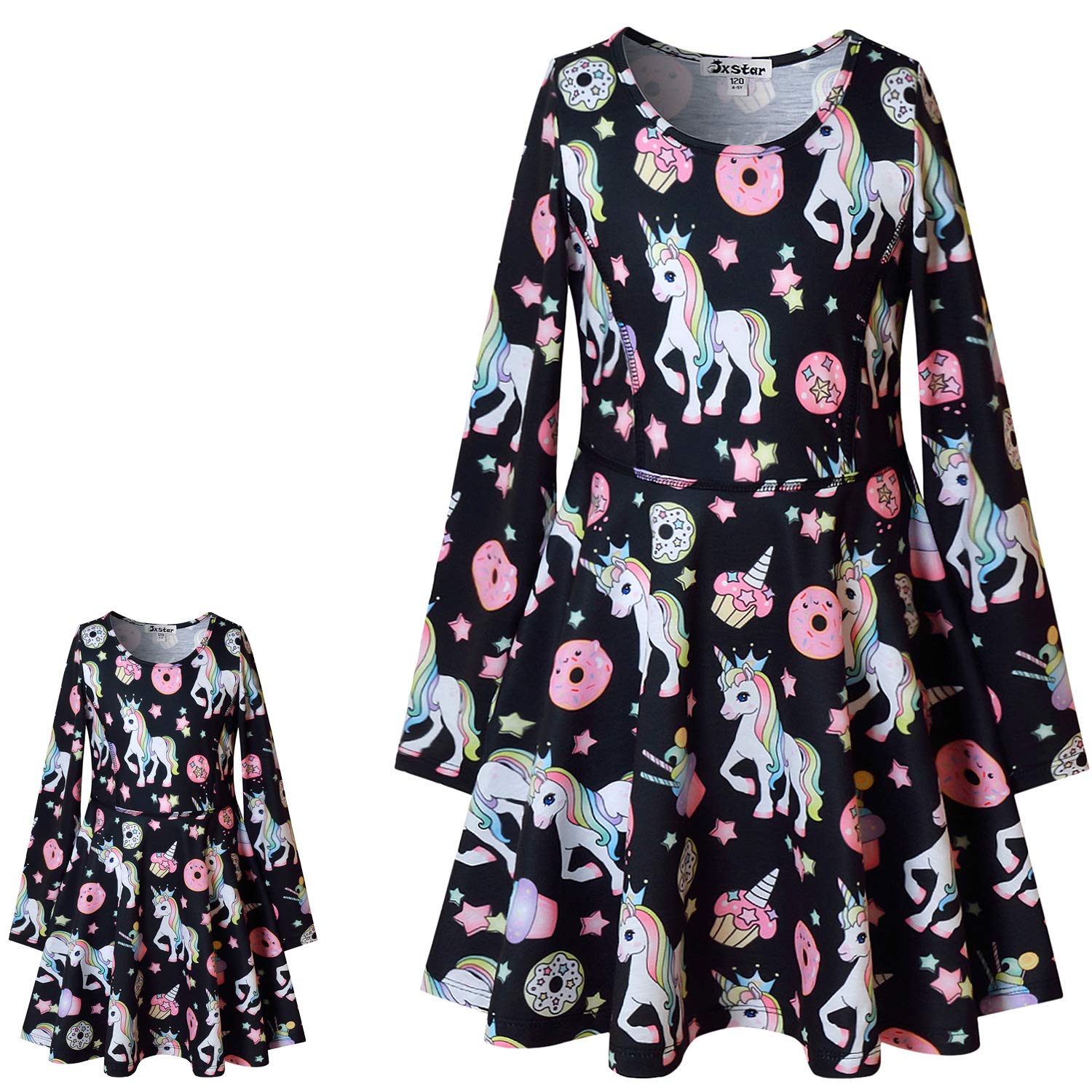 Jxstar Girls & Doll Matching Unicorn Mermaid Dresses - Long Sleeve Princess Costume Outfits for Kids & 18