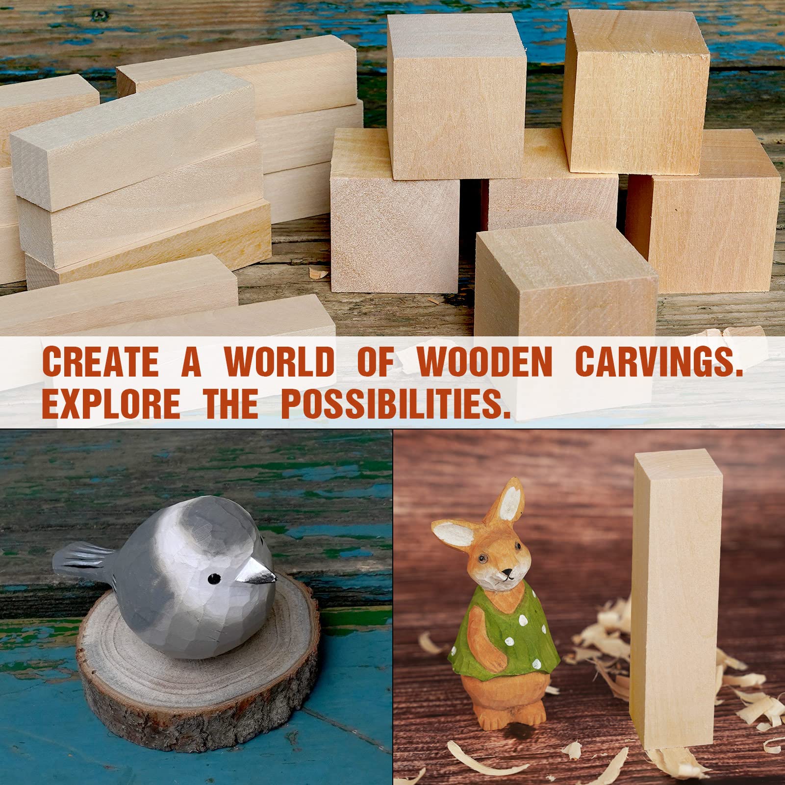 20PCS Basswood Carving Blocks - Wood Whittling Kit with 2 Sizes | Easy-to-Carve Basswood for Beginners & Professionals | Perfect for DIY Crafts, Woodworking Projects & Hobby Carving
