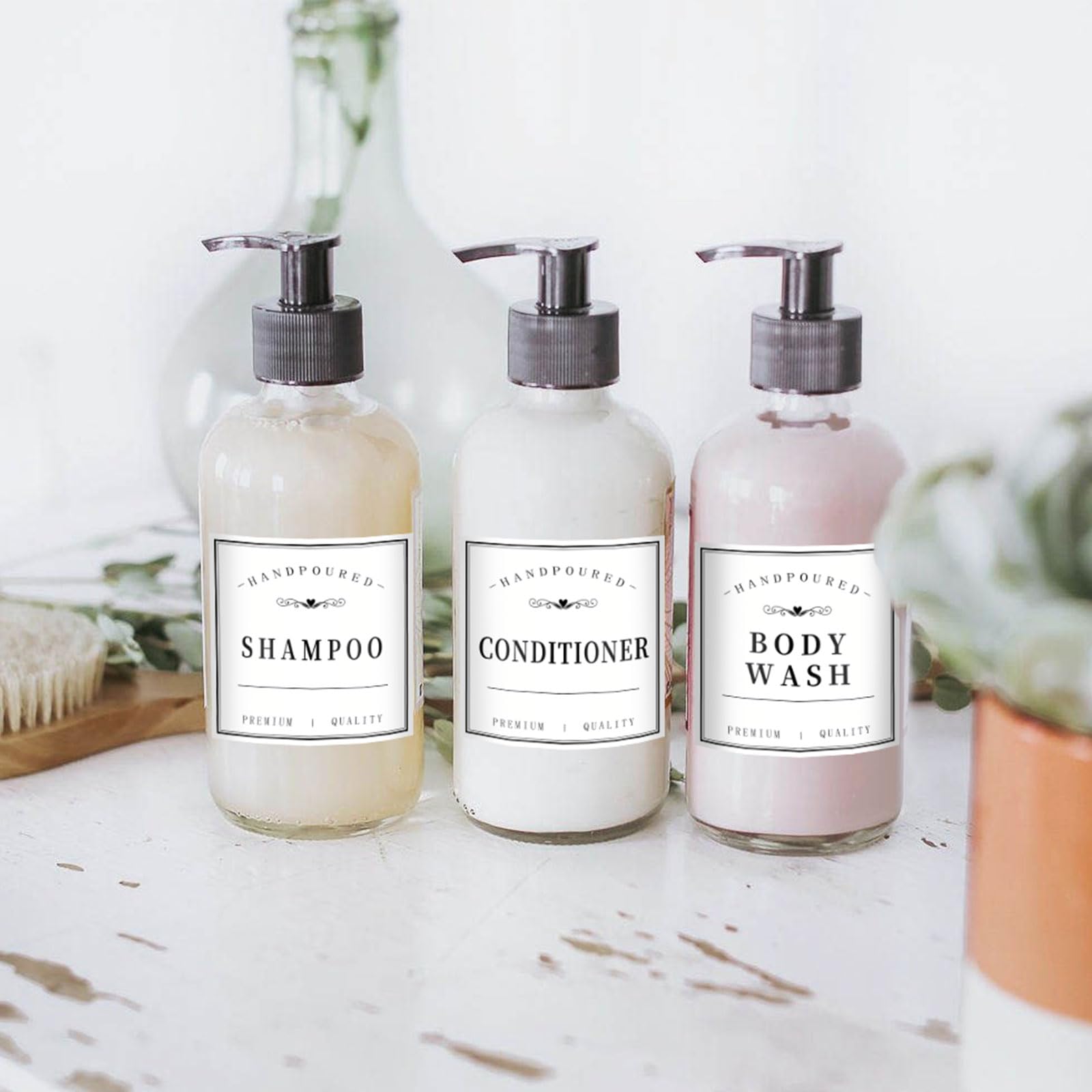 12PCS Minimalist Waterproof Bathroom Labels for Bottles - Shampoo, Conditioner, Body Wash Organizer - Perfect for Home, Gym, Travel & Spa Use
