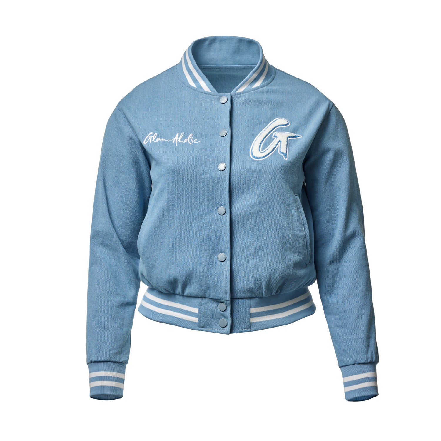 Vintage Denim Varsity Jacket for Men & Women | Retro Baseball Letterman Jacket with Ribbed Cuffs | Perfect for Casual Wear, Street Style & Fall Fashion