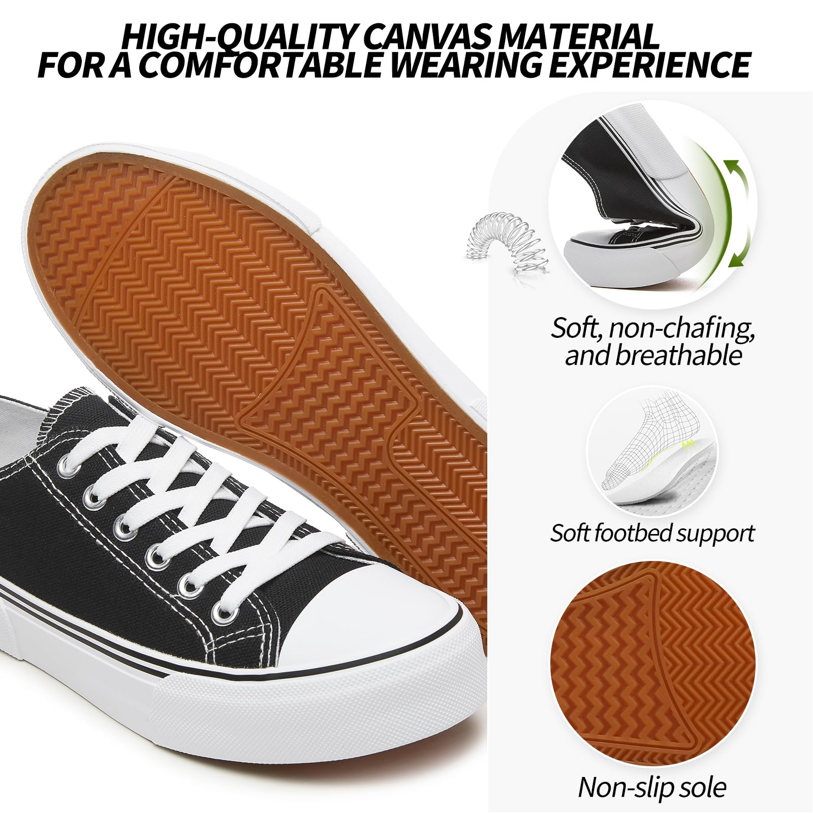 Adokoo Women's Low Top Canvas Tennis Shoes - White & Black Casual Sneakers for Walking, Fashion & Comfort | Perfect for Daily Wear, Gym, Travel & Outdoor Activities