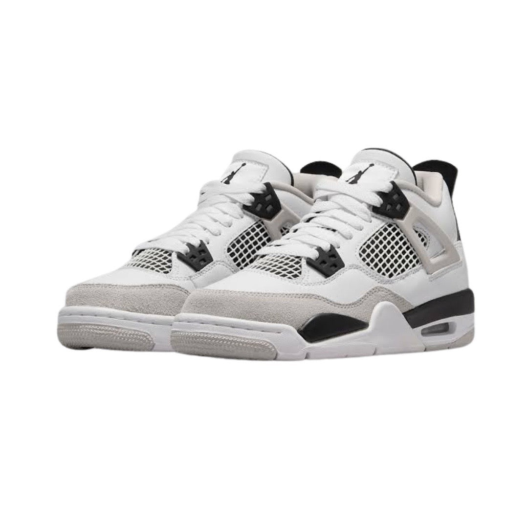 Air Jordan 4 Retro GS Sneakers - Military Black/White/Neutral Grey - Basketball Shoes for Women & Girls - Perfect for Court Play & Street Style Fashion