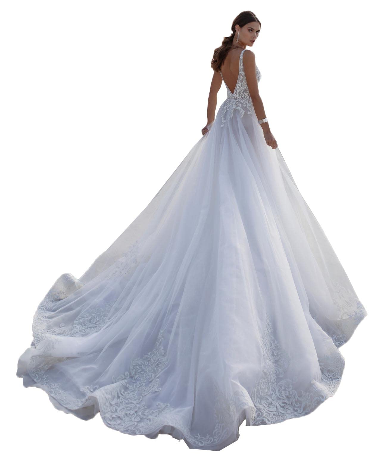 Elegant 2023 Lace Applique Wedding Dresses for Bride - TIRAS Women's Bridal Gowns CM002 | Perfect for Church Ceremonies, Beach Weddings & Formal Receptions