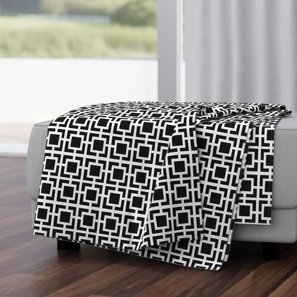 Luxe Velvet Throw Blanket 50x70 Inches - Black & White Mid-Century Modern Geometric Abstract Design | Soft Cozy Blanket for Sofa, Bed, Couch | Perfect for Home Decor, Gift Giving & Winter Warmth