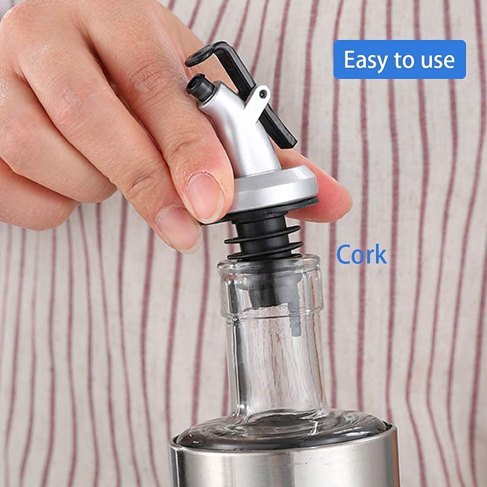 ANPI ENTERPRISE Leak-Proof Oil Dispenser Caps for Glass Bottles - Free Flow Spout for Liquor, Wine, Vinegar & Salad Dressing - Durable Kitchen Accessories (Set of 4) - Perfect for Home Bars, Restaurants & Meal Prep