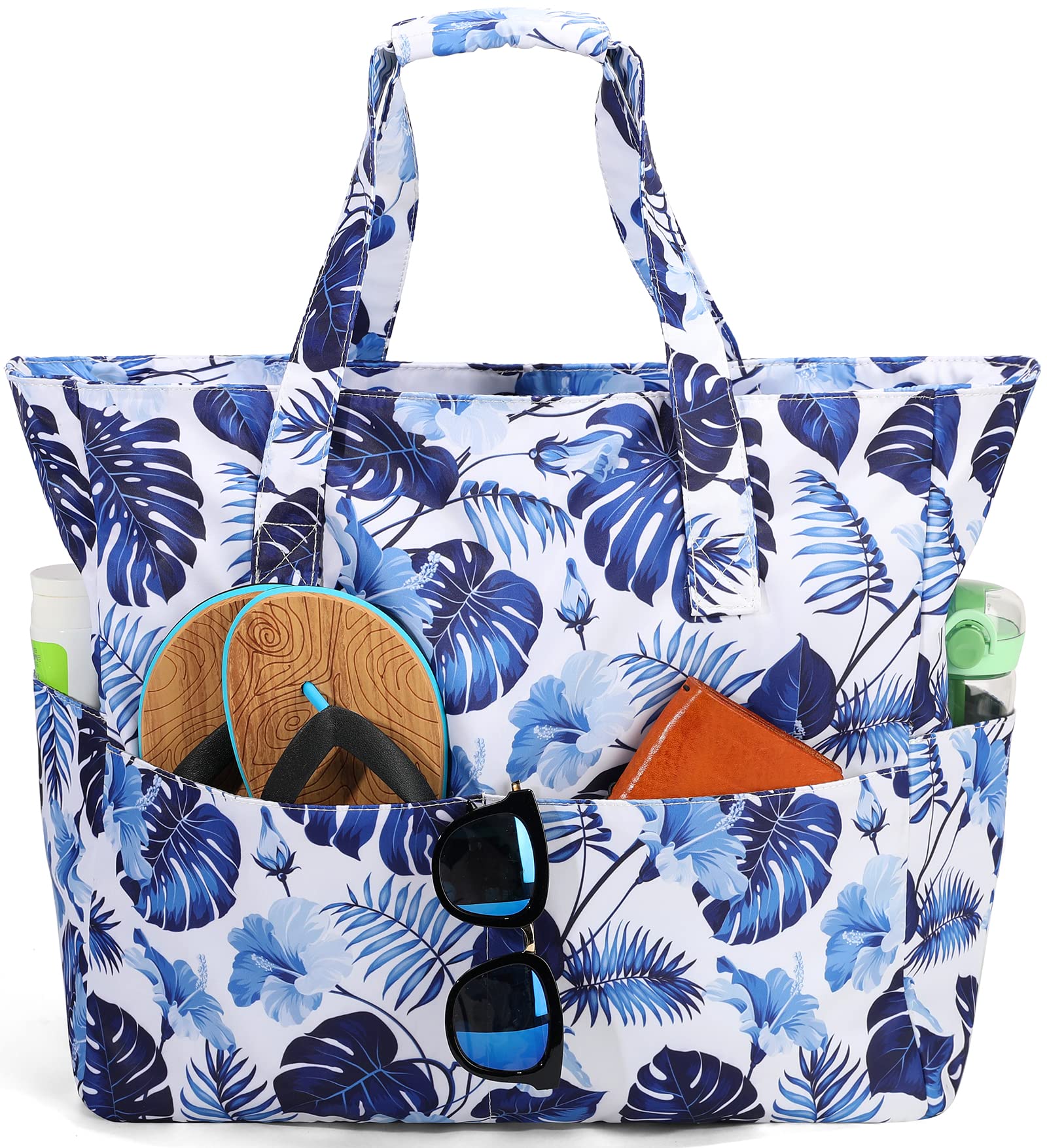 LEDAOU Large Waterproof Beach Tote Bag for Women - Sandproof Zippered Pool & Gym Bag with Wet Pocket - Perfect for Travel, Grocery Shopping & Beach Outings