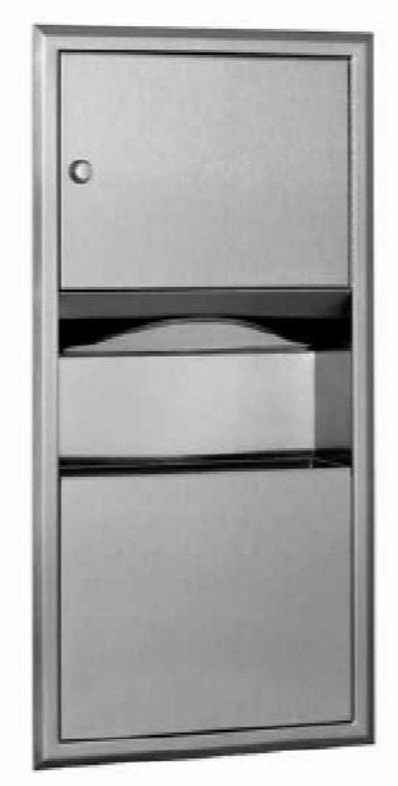 Bobrick 369 ClassicSeries 304 Stainless Steel Recessed Paper Towel Dispenser & Waste Bin Combo - 2 Gallon Capacity, 14