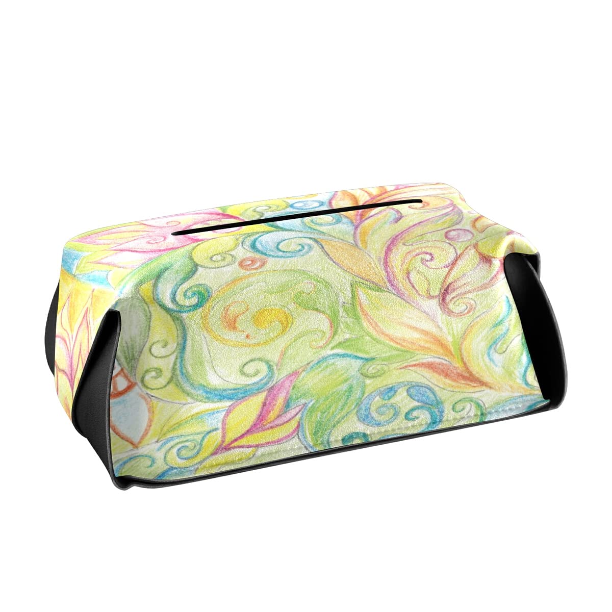 Floral PU Leather Tissue Box Cover - Rectangle Hanging Tissue Holder Dispenser for Bathroom, Bedroom, Dresser - 9.4x5.1x3.6 Inches - Perfect for Home Decor & Gift Giving