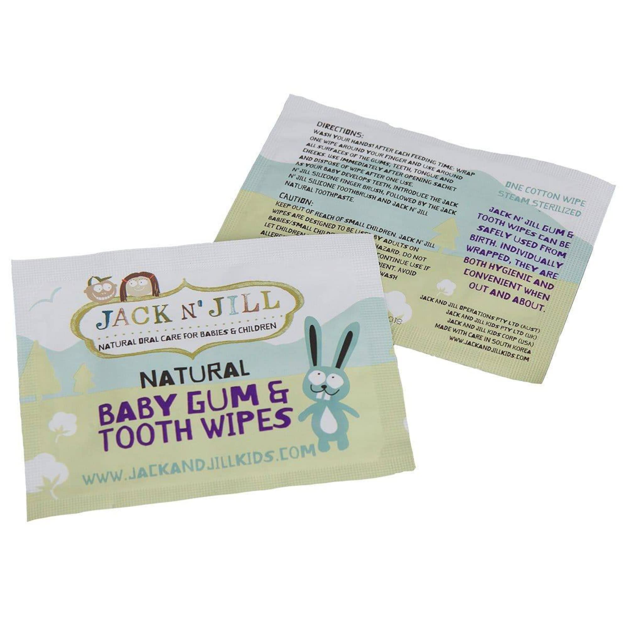 Jack N' Jill Natural Baby Tooth & Gum Wipes - Safe, Fluoride-Free, Xylitol-Infused for Gentle Oral Care - 25 Individually Wrapped Sterilized Cotton Wipes - Perfect for On-the-Go Cleaning & Teething Relief