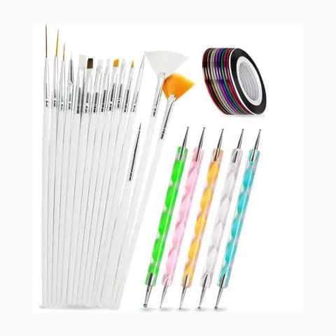 Shills Professional Nail Art Kit - 15 Nail Brushes, 5 Dotting Pens & 30 Adhesive Striping Tapes for Salon-Quality DIY Manicures at Home | Perfect for Nail Art Designs, French Tips & Creative Nail Decorations