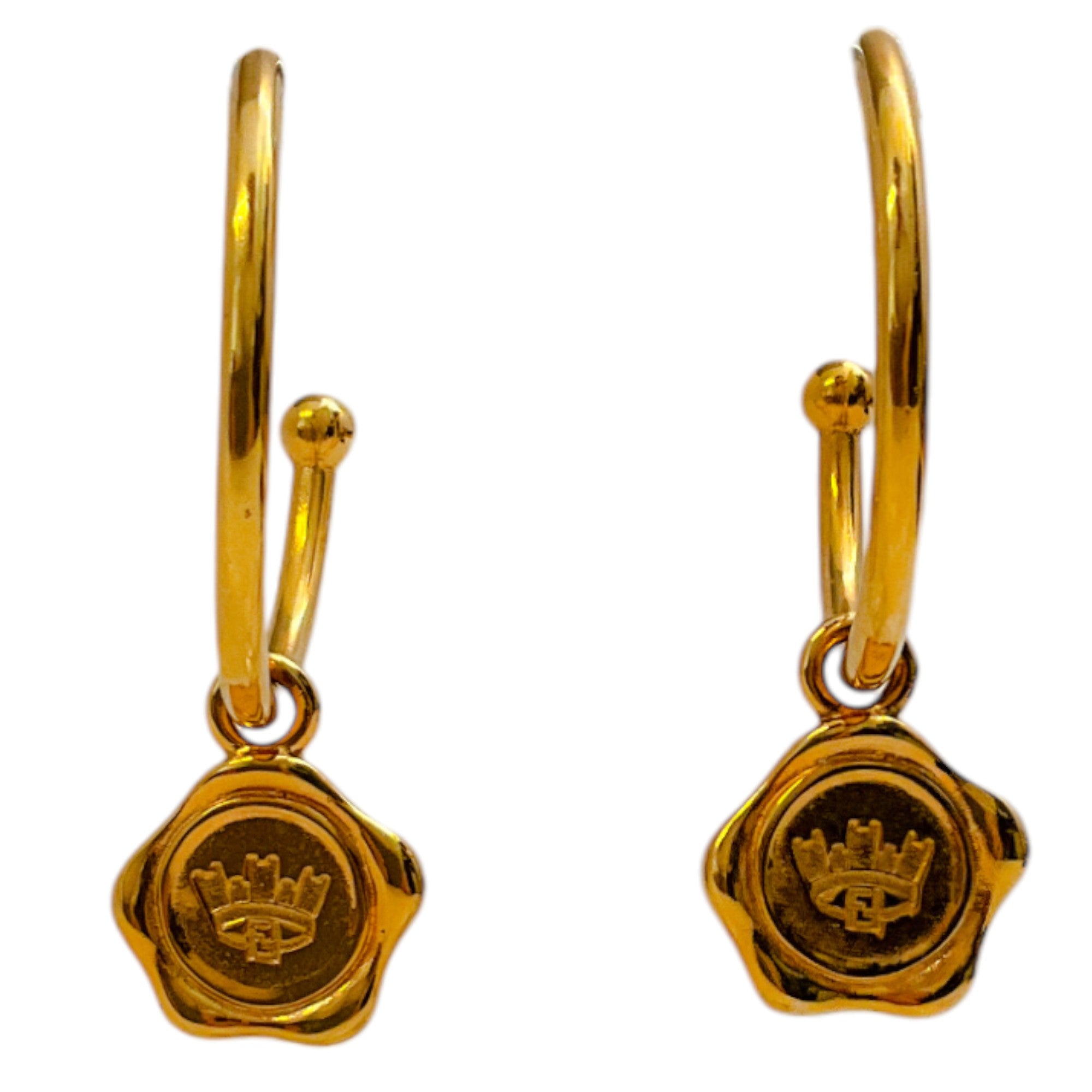 Vintage Fendi Gold Plated Hoop Charm Earrings for Women - Luxury Designer Jewelry for Parties, Weddings & Special Occasions