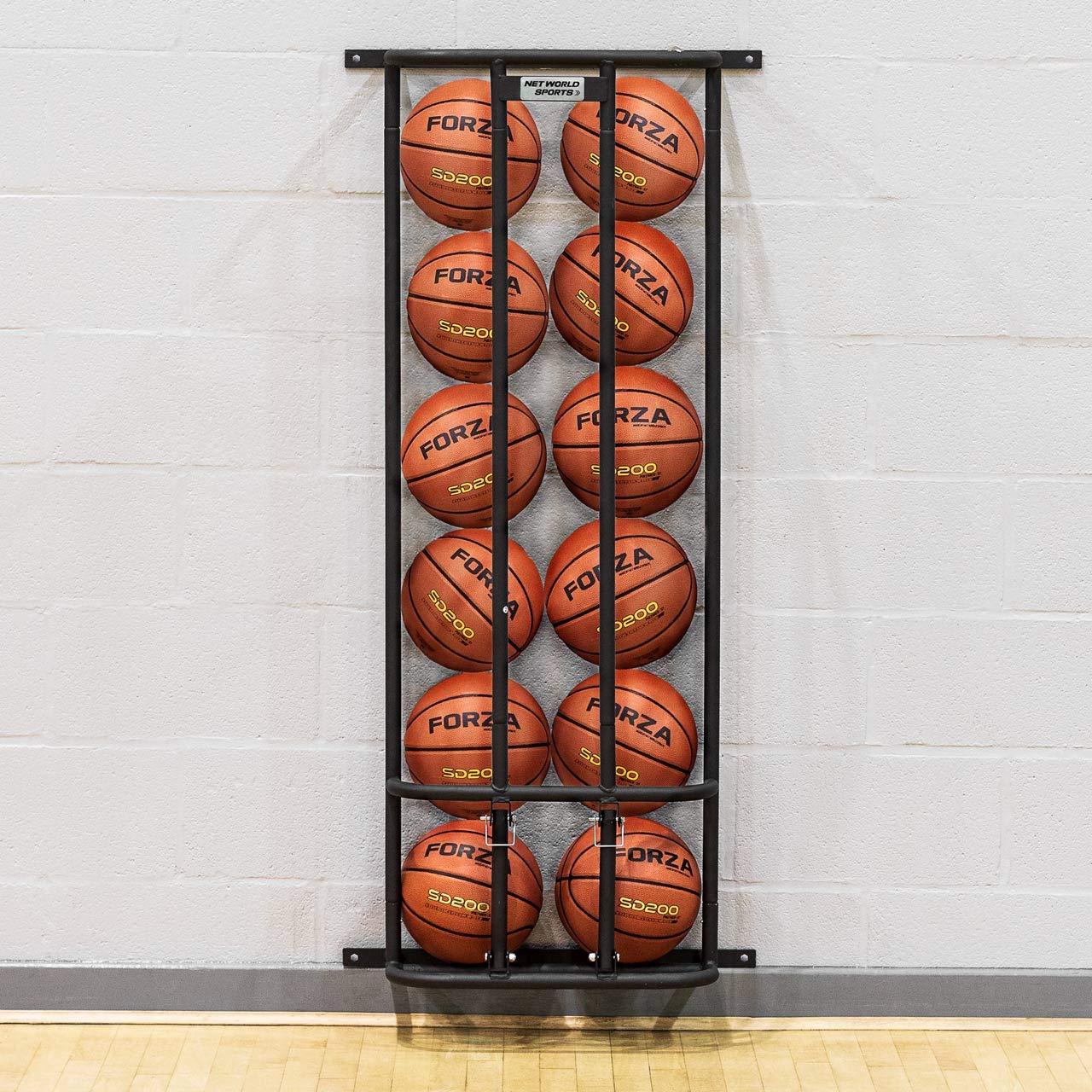 FORZA Wall Mounted Sports Ball Holder - 12 Ball Capacity Vertical Storage for Basketball, Soccer, Volleyball & More - Perfect for Garage, Playroom & Sports Equipment Organization
