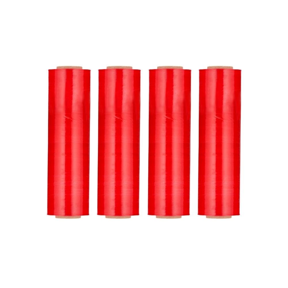 Red Stretch Wrap for Moving - 4 Pack of 18 Inch x 1000 Feet, Heavy Duty 100 Gauge Plastic Wrap for Furniture Protection, High Cling Moving Film Rolls | Secure Packing, Storage & Shipping Supplies for Home & Office