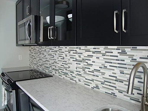 10 Sq Ft Bliss Iceland Marble & Glass Linear Mosaic Tile - Waterproof Peel & Stick Backsplash for Bathroom Walls, Shower Surround, Kitchen Backsplash - Easy DIY Home Renovation