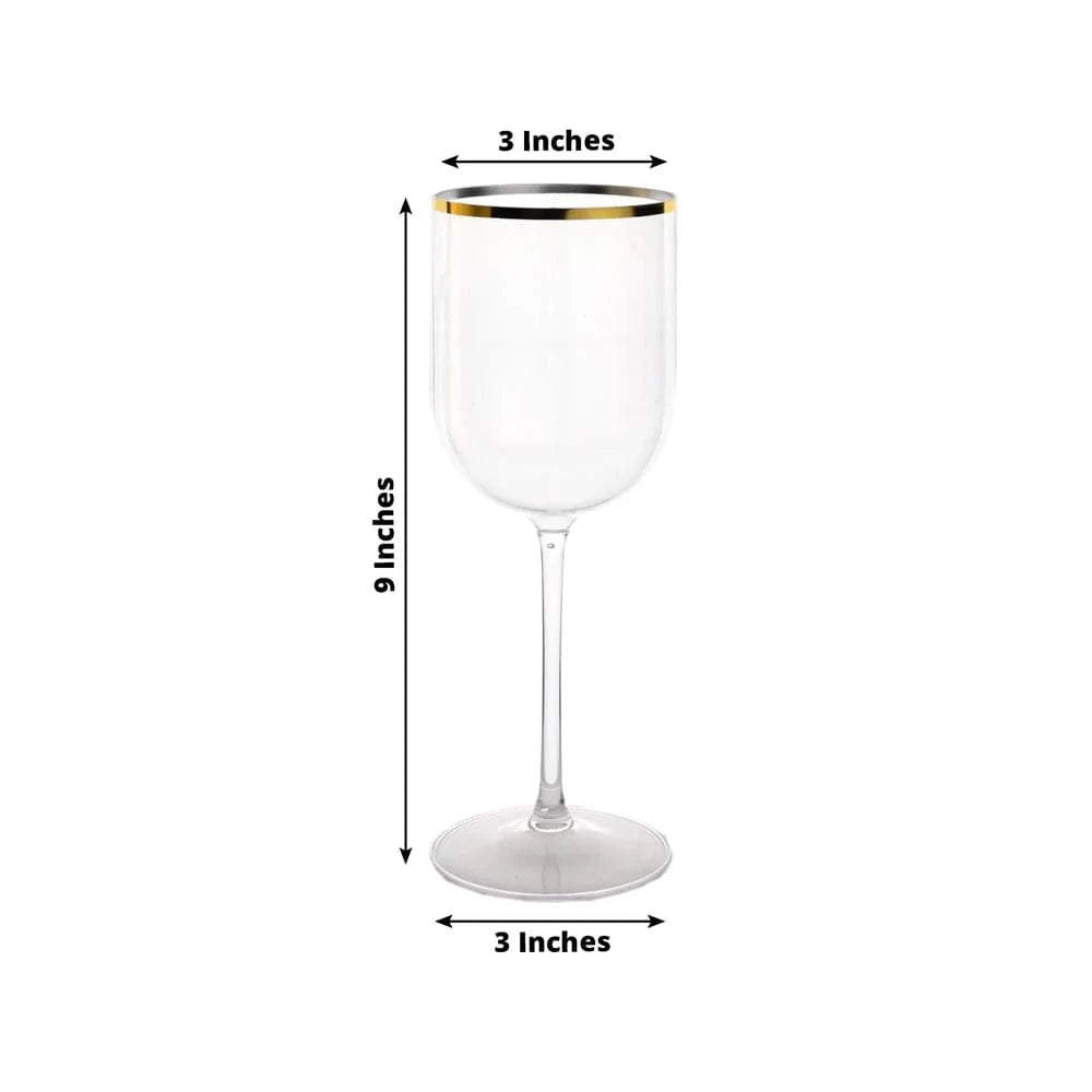 12-Piece Set of 12 oz Clear Plastic Wine Glasses with Elegant Gold Rim - Perfect for Outdoor Parties, Weddings, and Picnics